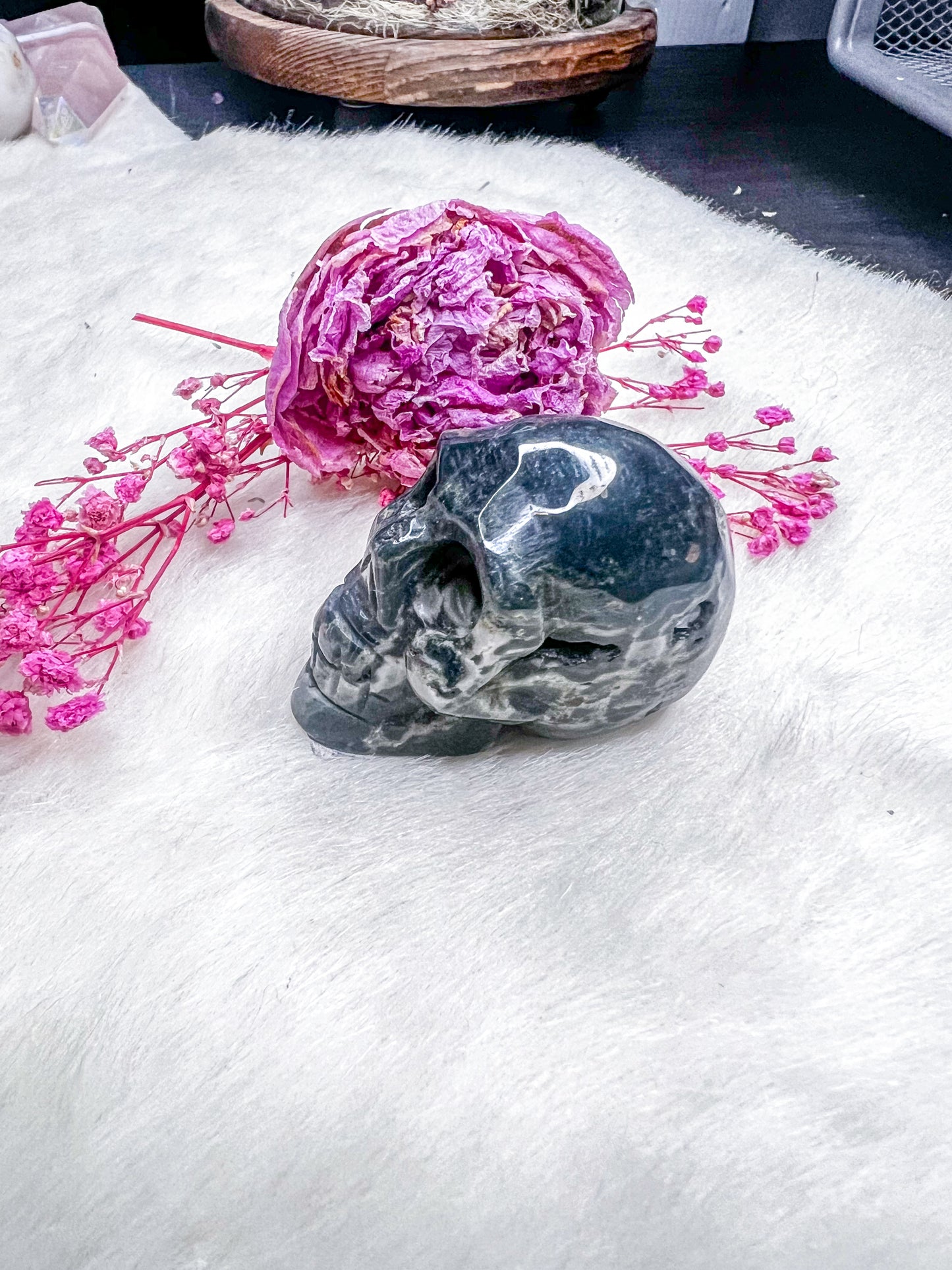 Green Sea Jasper Skull