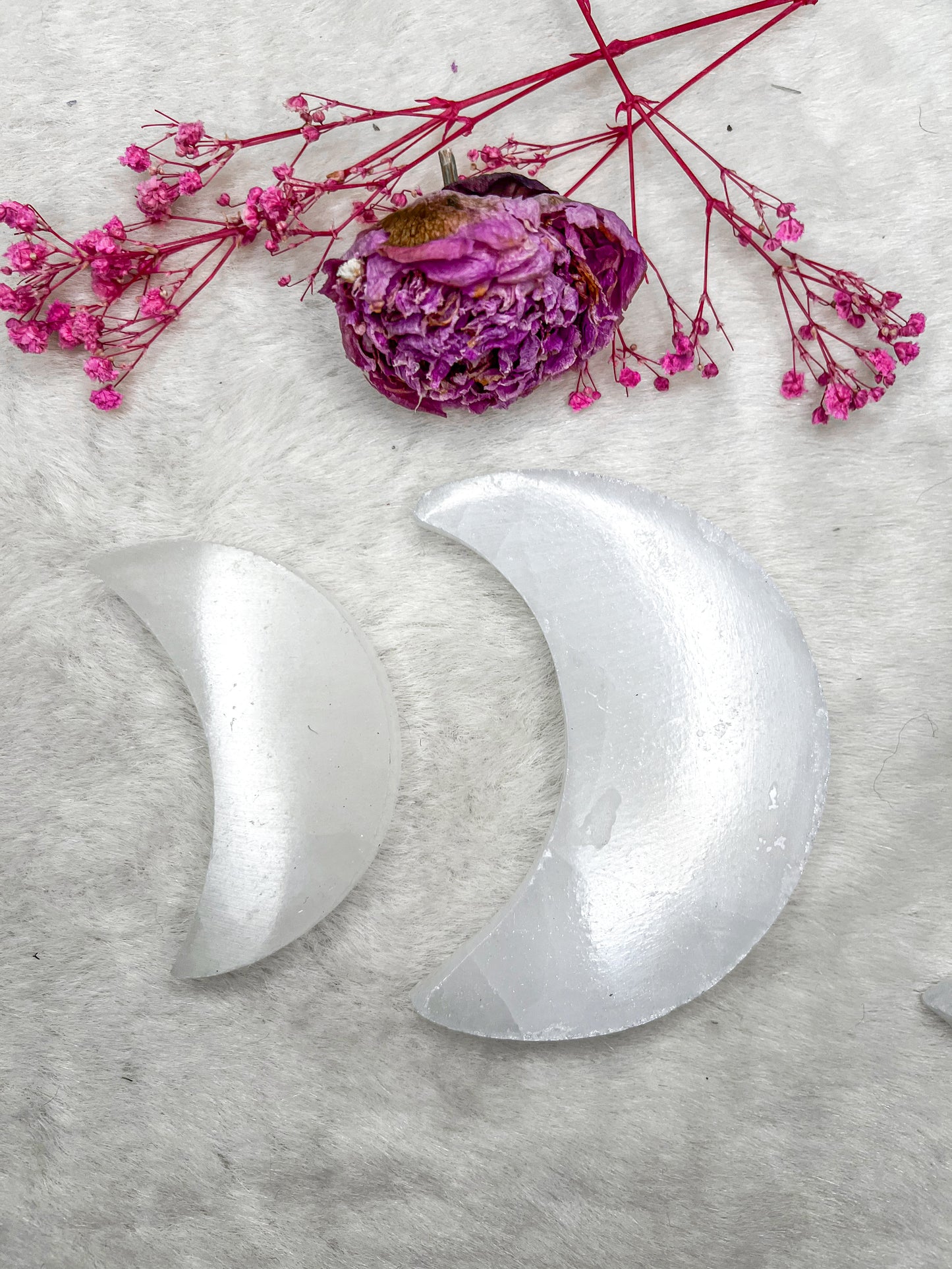 Selenite Satin Spar Flat Moon Crystal Charging Jewelry Dish