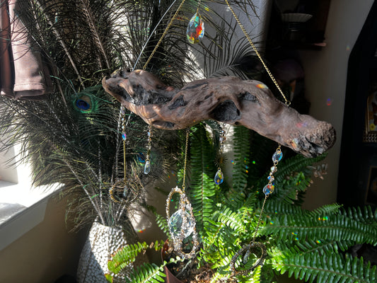 “Aria” Whimsical Smokey Quartz Suncatcher on Drift Wood