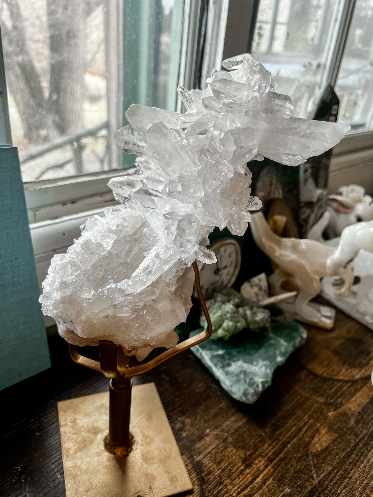 Large High Grade Brazilian Clear Quartz on Spinning Stand