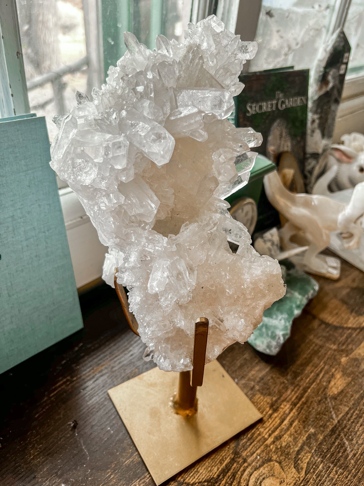 Large High Grade Brazilian Clear Quartz on Spinning Stand