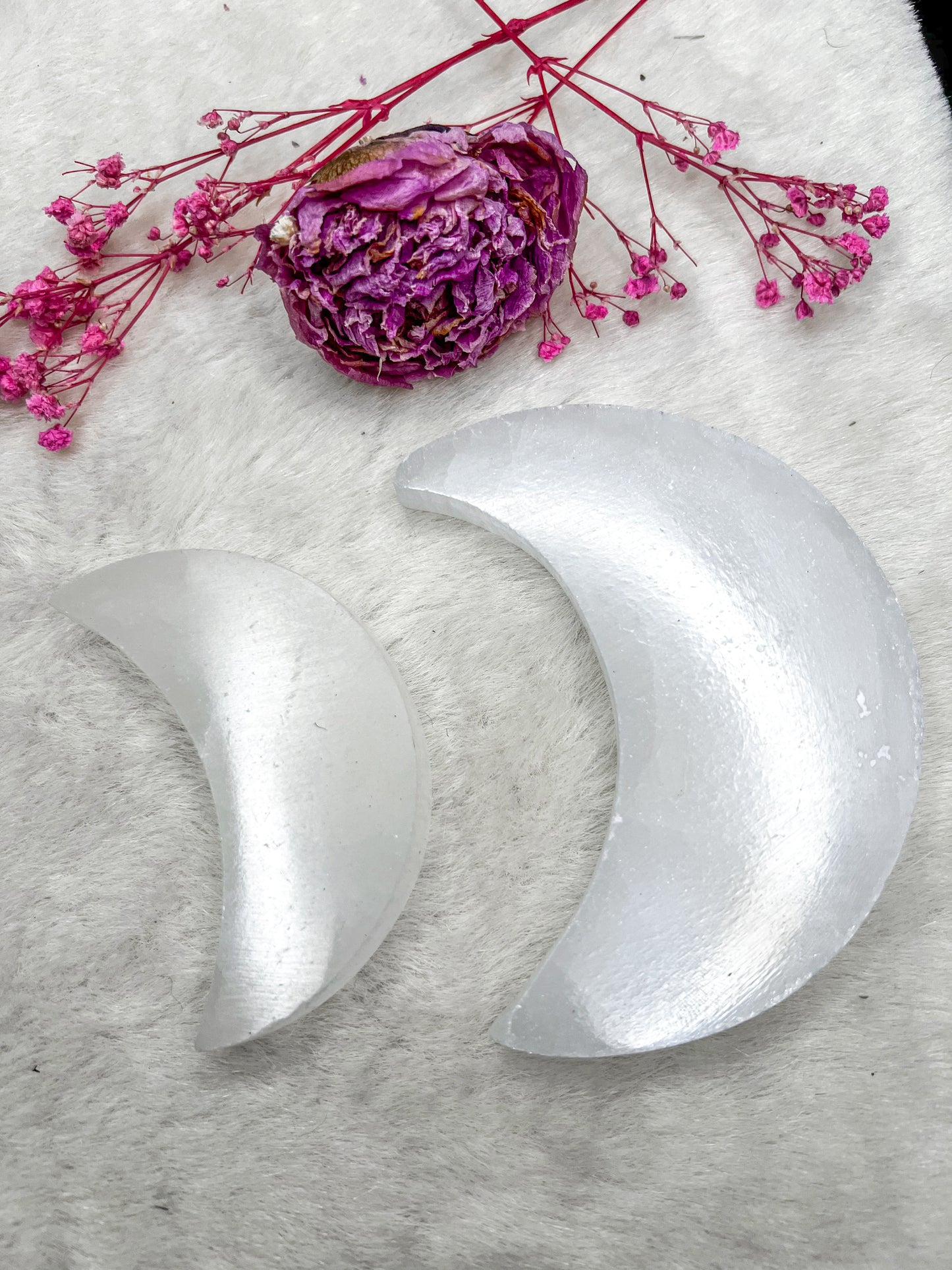 Selenite Satin Spar Flat Moon Crystal Charging Jewelry Dish