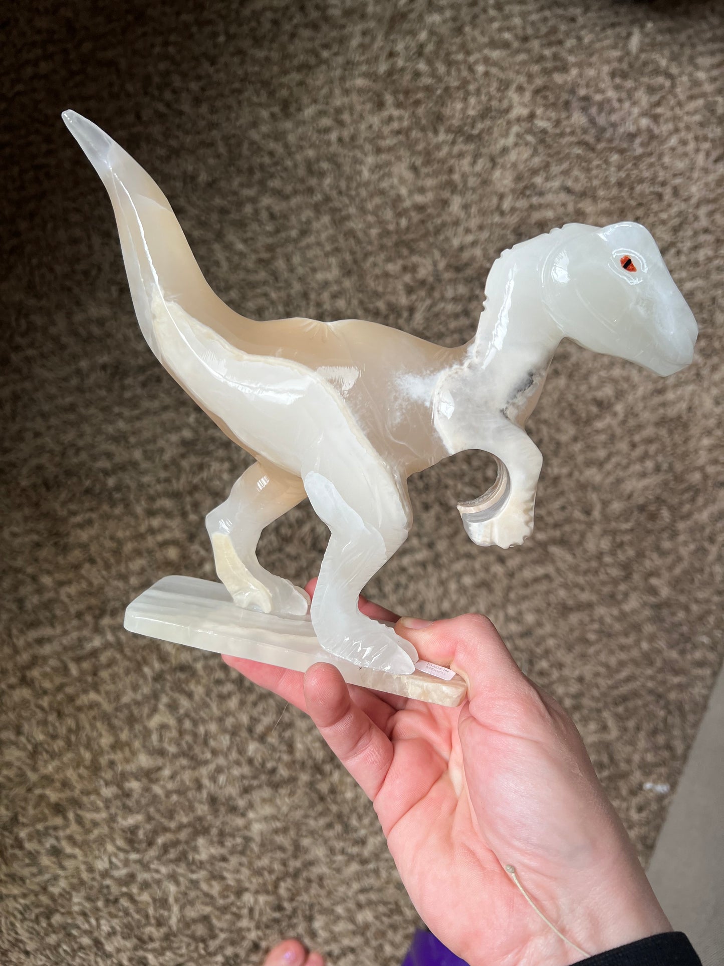 Calcite Velociraptor Dinosaur Carving