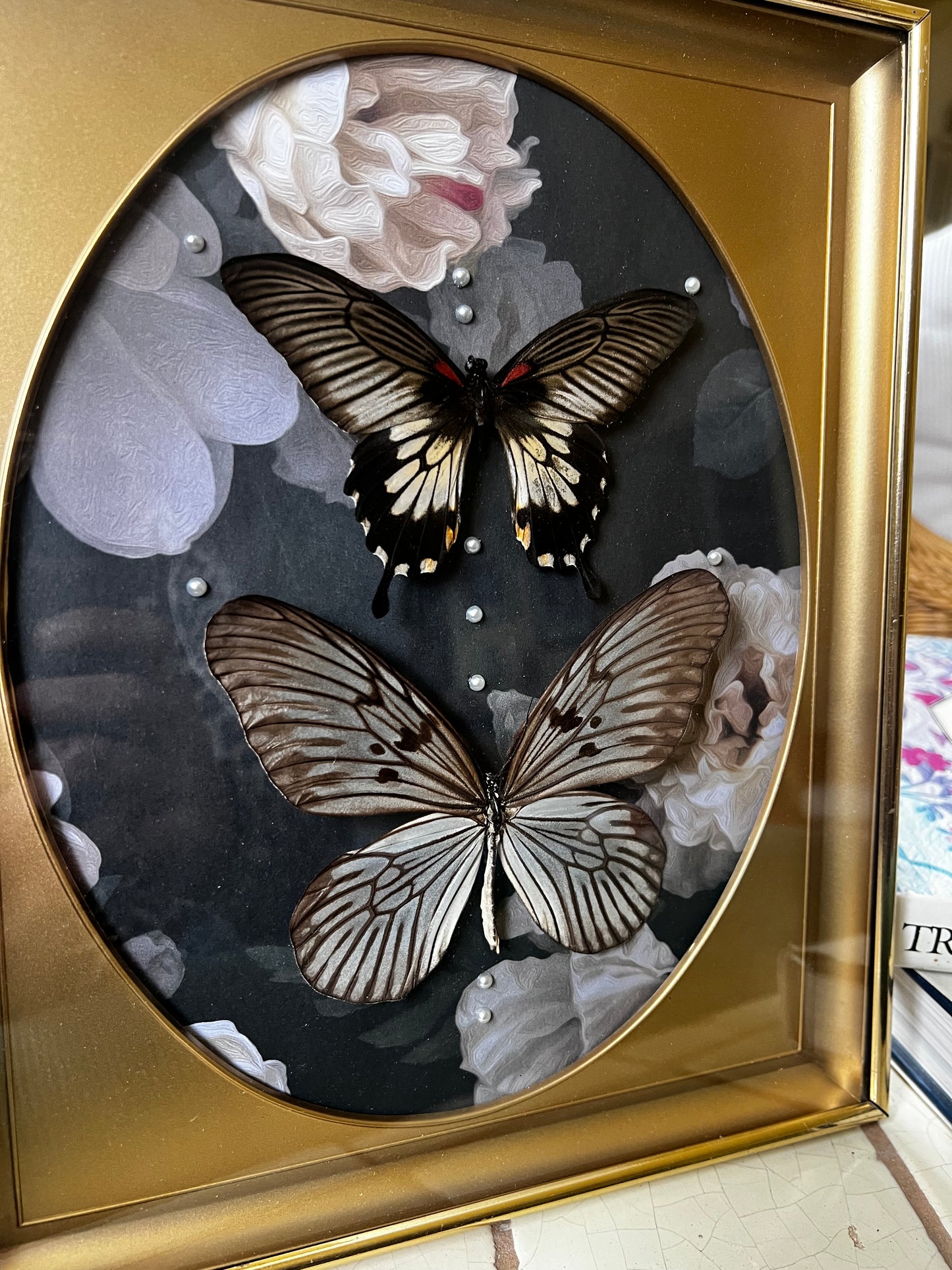 Dark Feminine Floral Design Butterfly Framed Artwork