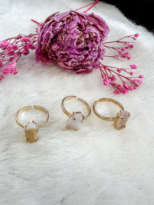 Druzy Dainty Quartz Gold Plated Adjustable Rings