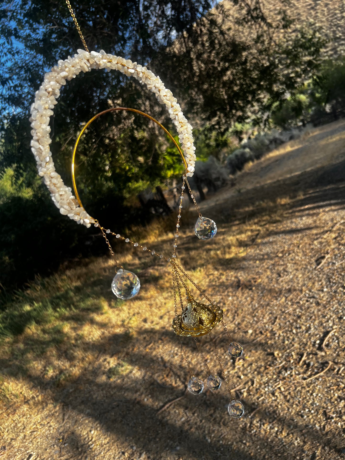“Pearl” White Moonstone Crystal Incense Suncatcher