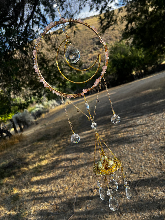 “Indira” Rose Quartz Crystal Incense Suncatcher