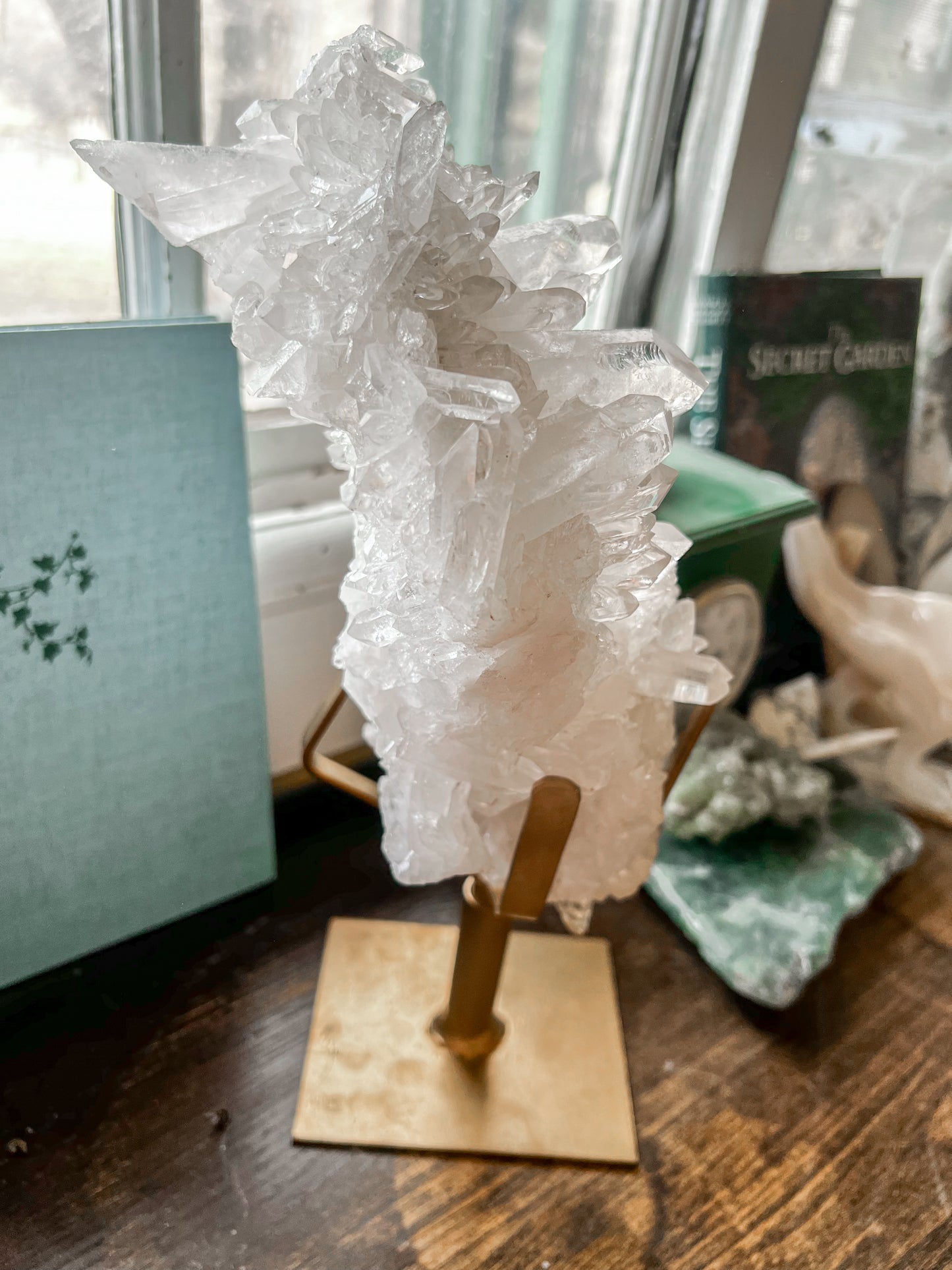 Large High Grade Brazilian Clear Quartz on Spinning Stand