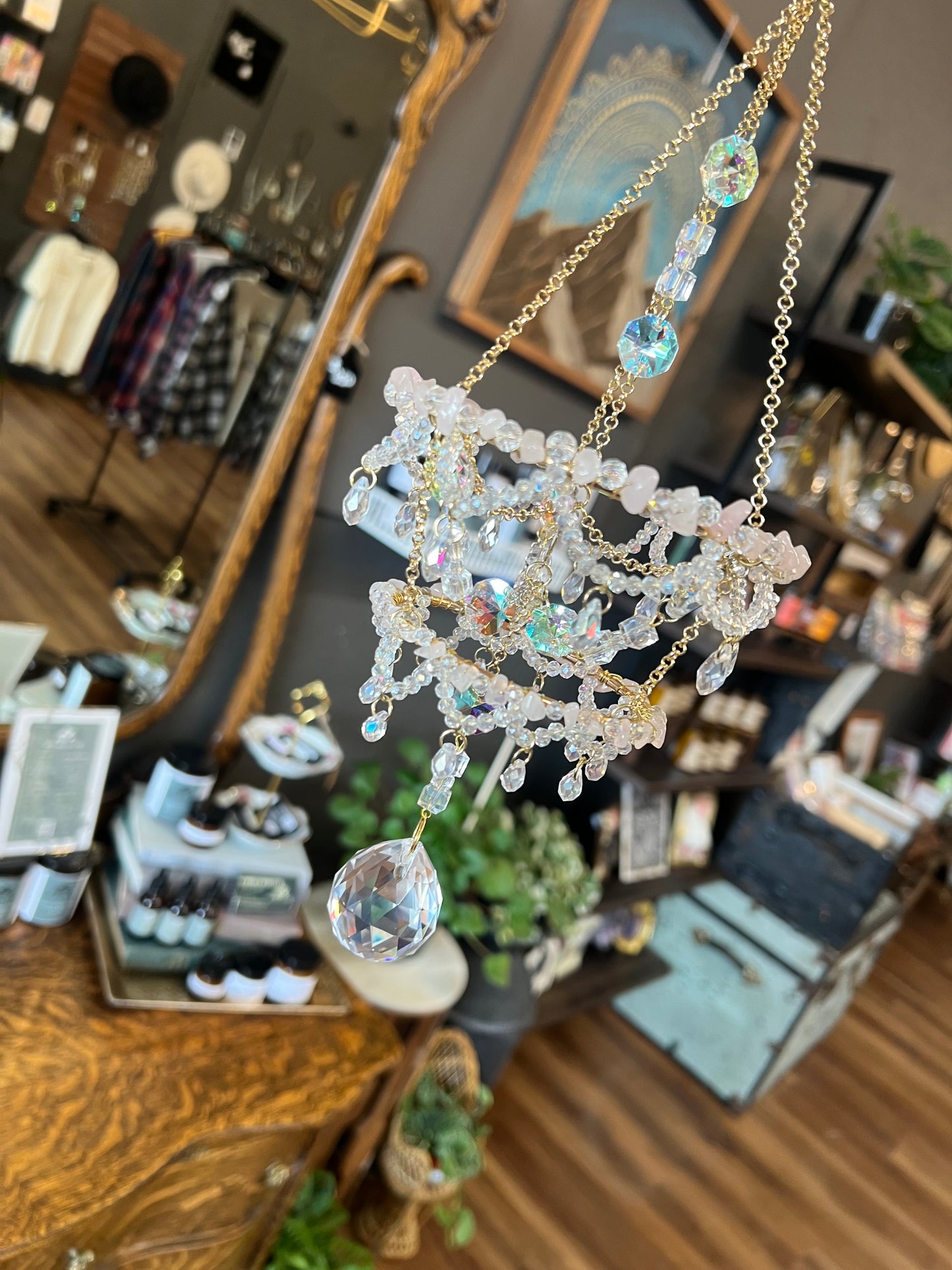 Arya Chandelier Rose Quartz Suncatcher