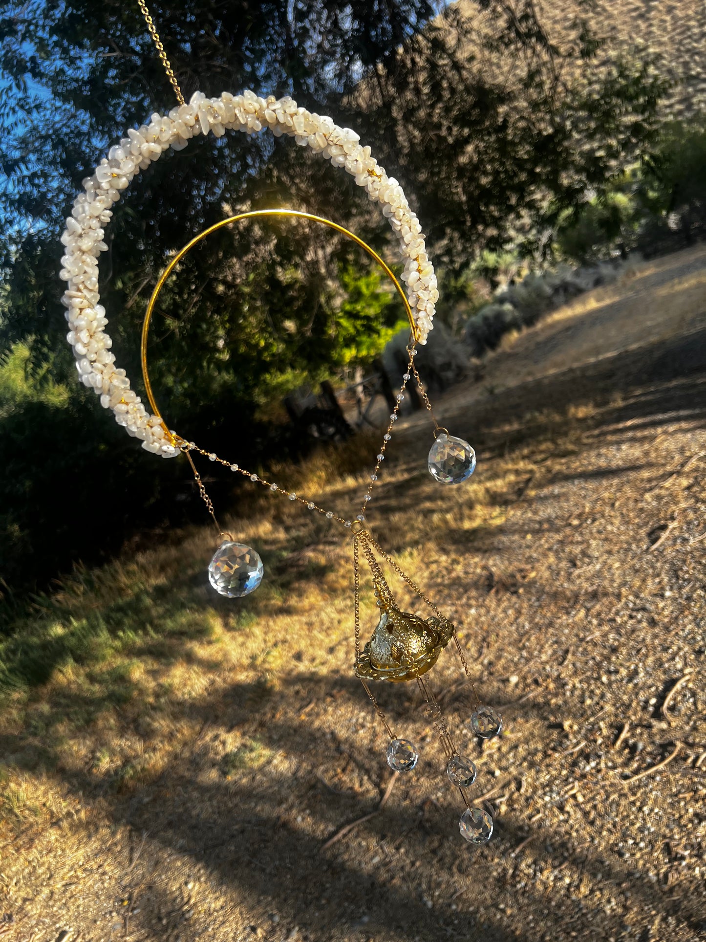 “Pearl” White Moonstone Crystal Incense Suncatcher