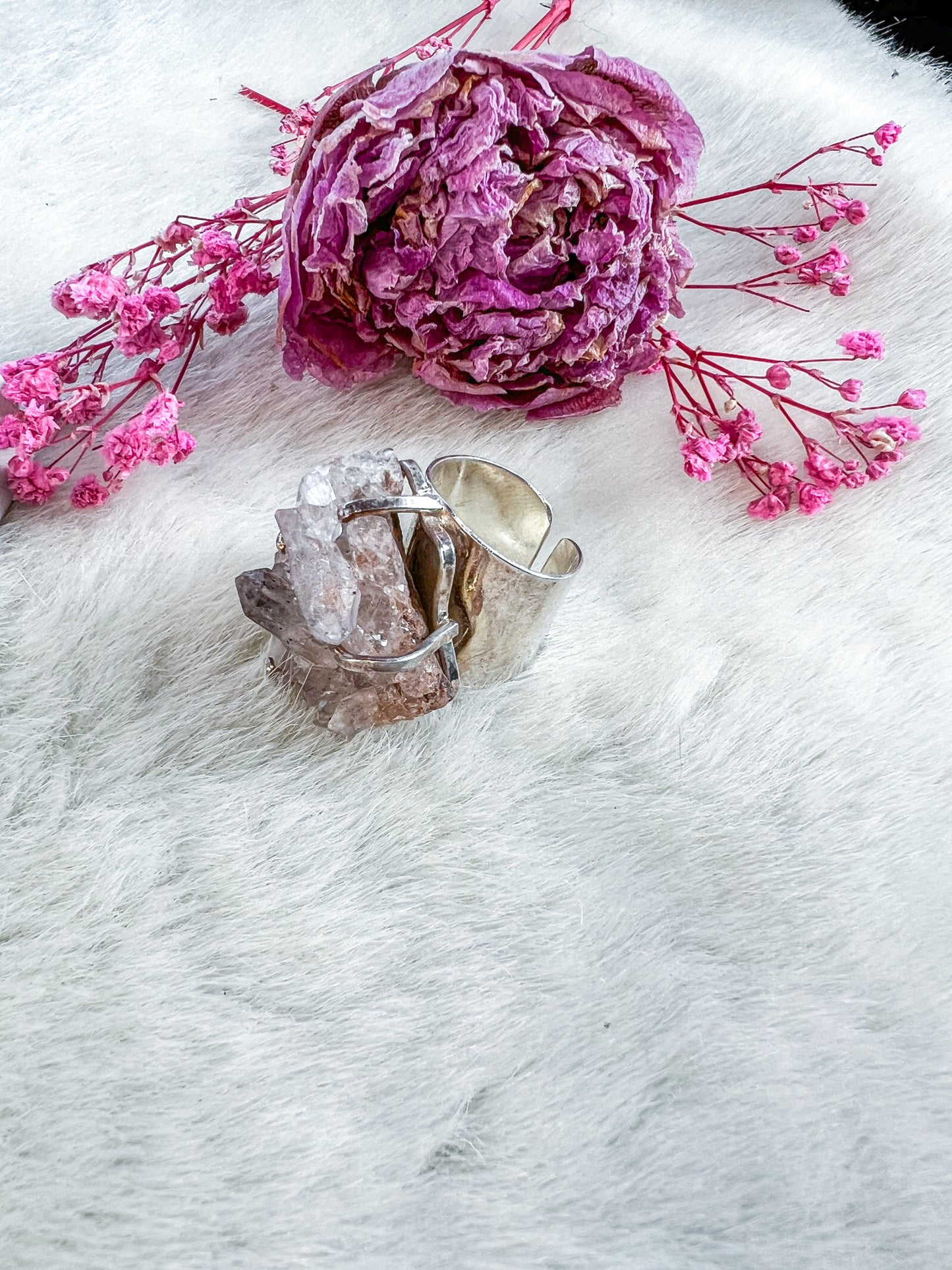 Lithium Included Quartz Silver Plated Adjustable Cuff Ring