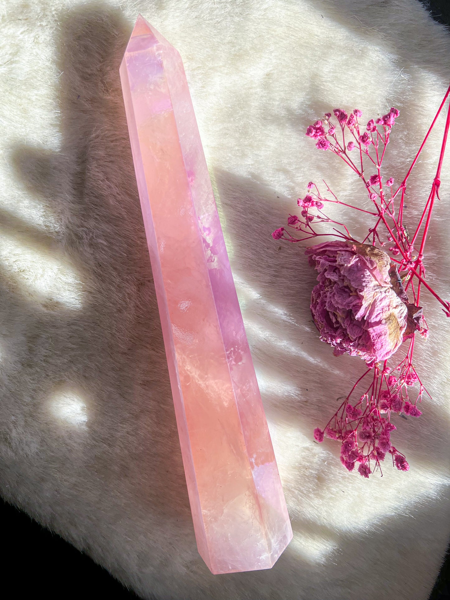 Large Angel Aura Rose Quartz Tower