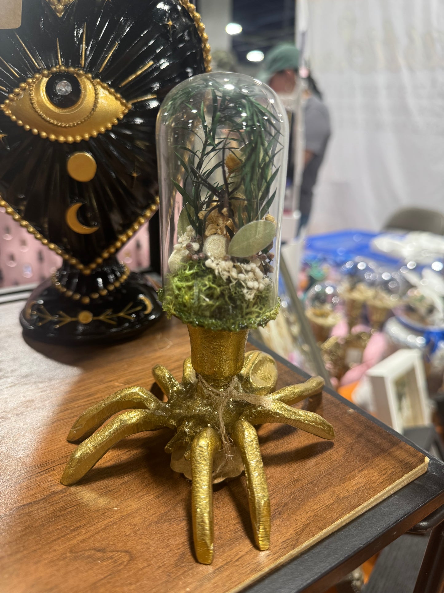 Natasha Black Widow Spider Floral Botanical Glass Dome Artwork