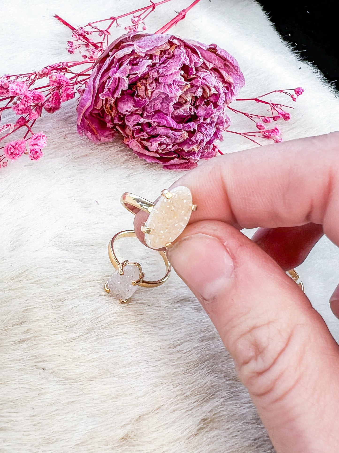 Druzy Dainty Quartz Gold Plated Adjustable Rings