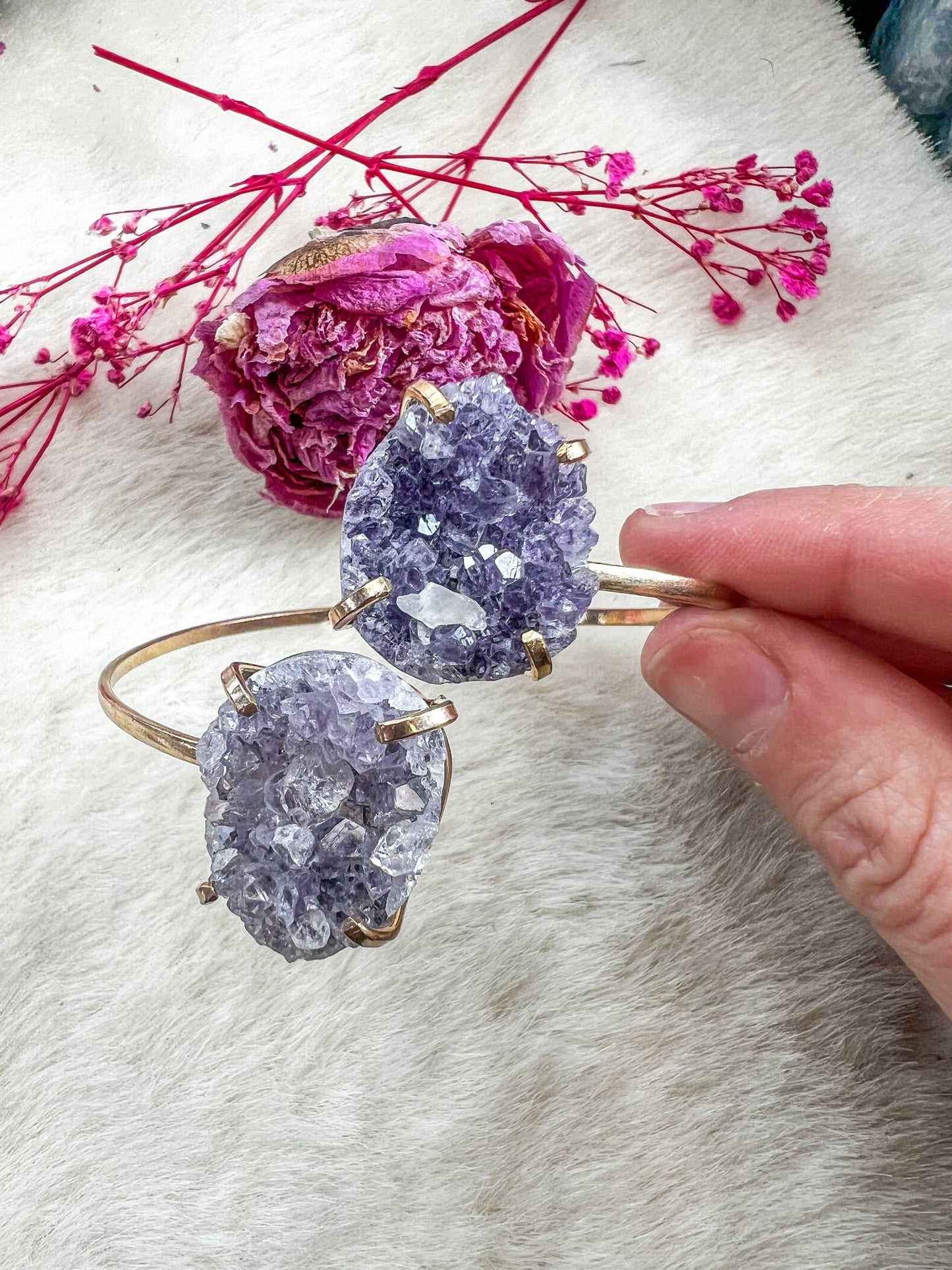 Druzy Amethyst Gold Plated Adjustable Bracelet