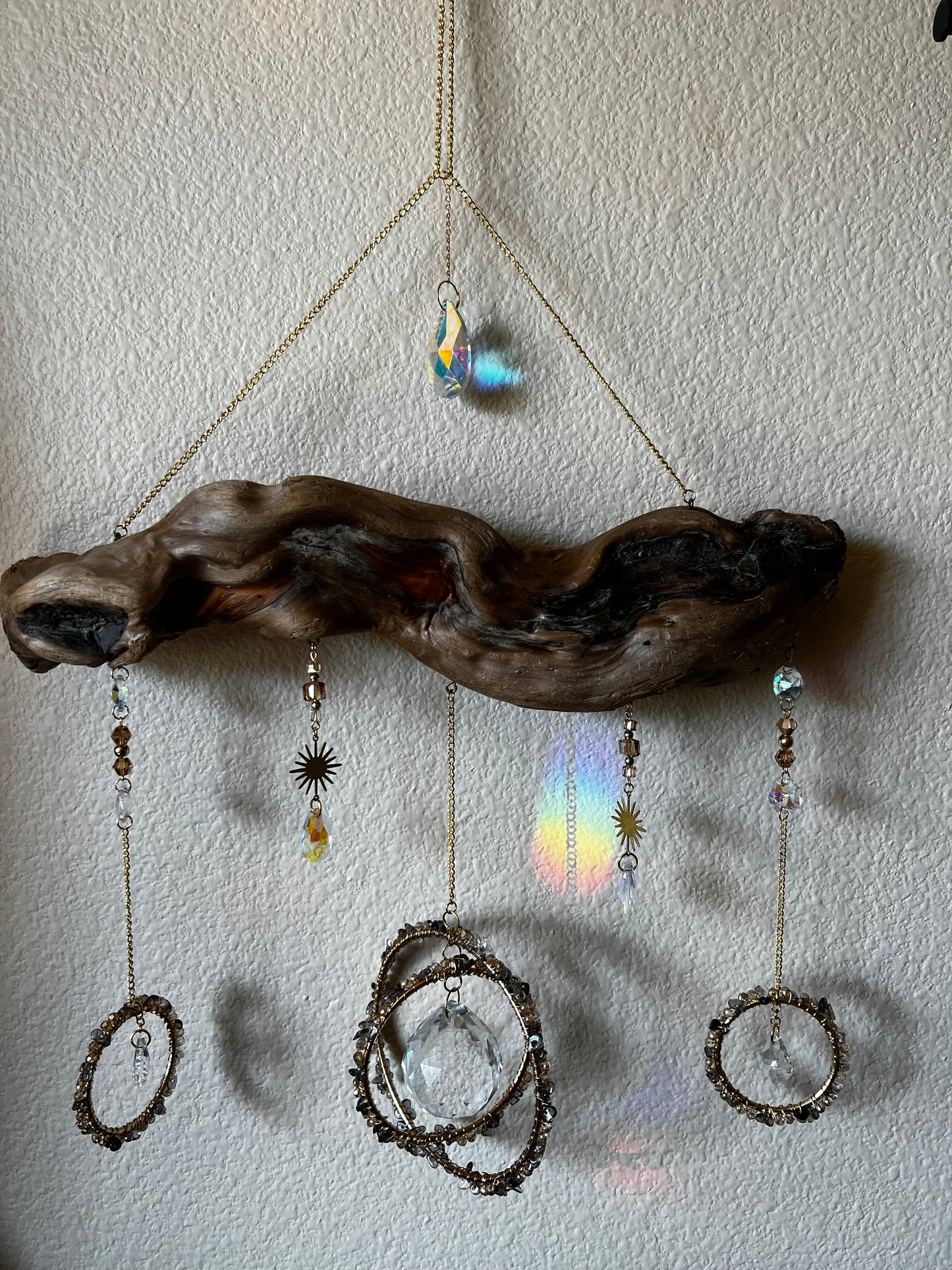 “Aria” Whimsical Smokey Quartz Suncatcher on Drift Wood