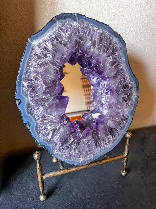 Amethyst Mirror with Metal Stand #A