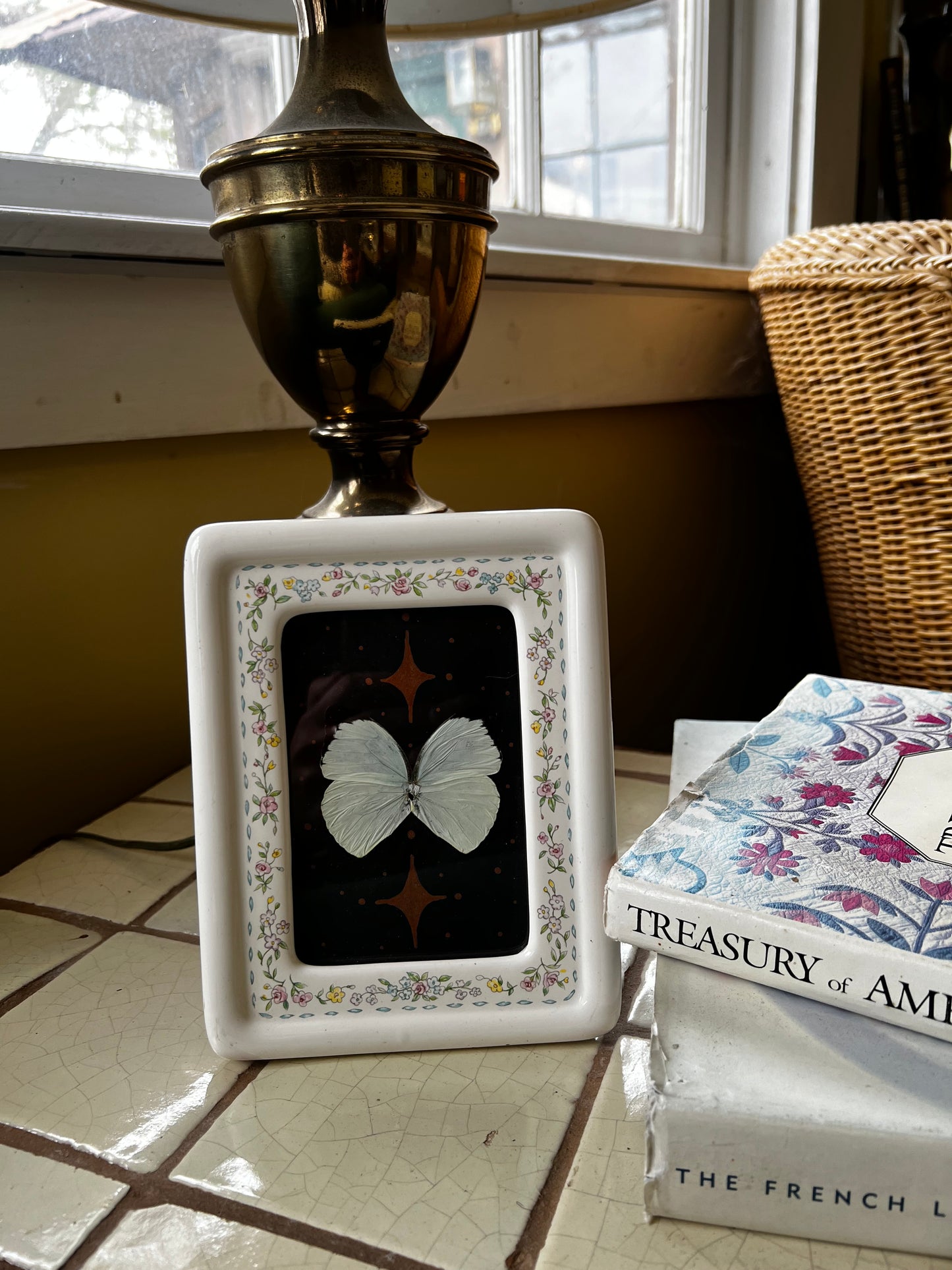 Vintage Ceramic Framed Butterfly Celestial Artwork