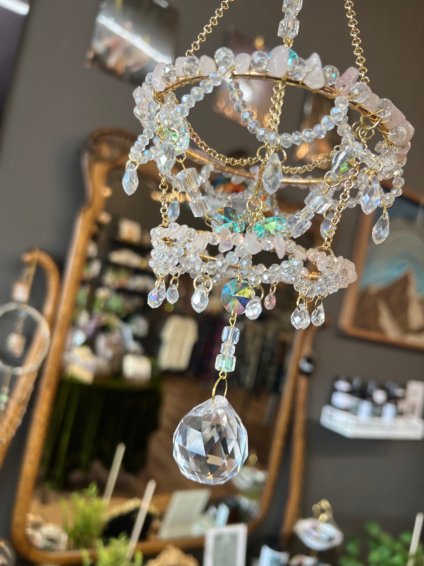 Arya Chandelier Rose Quartz Suncatcher
