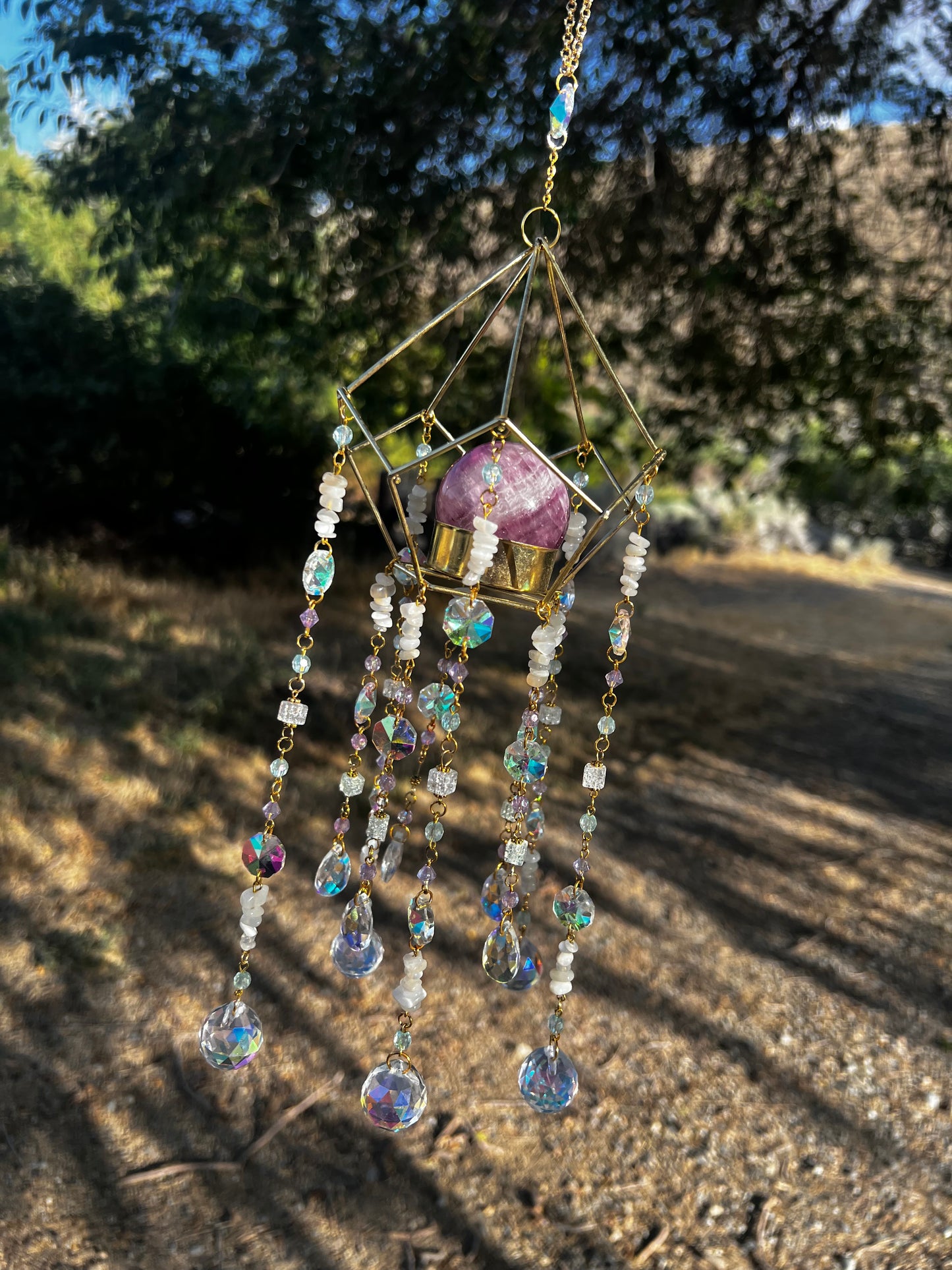 “Josie” White Moonstone Fluorite Sphere Crystal Suncatcher