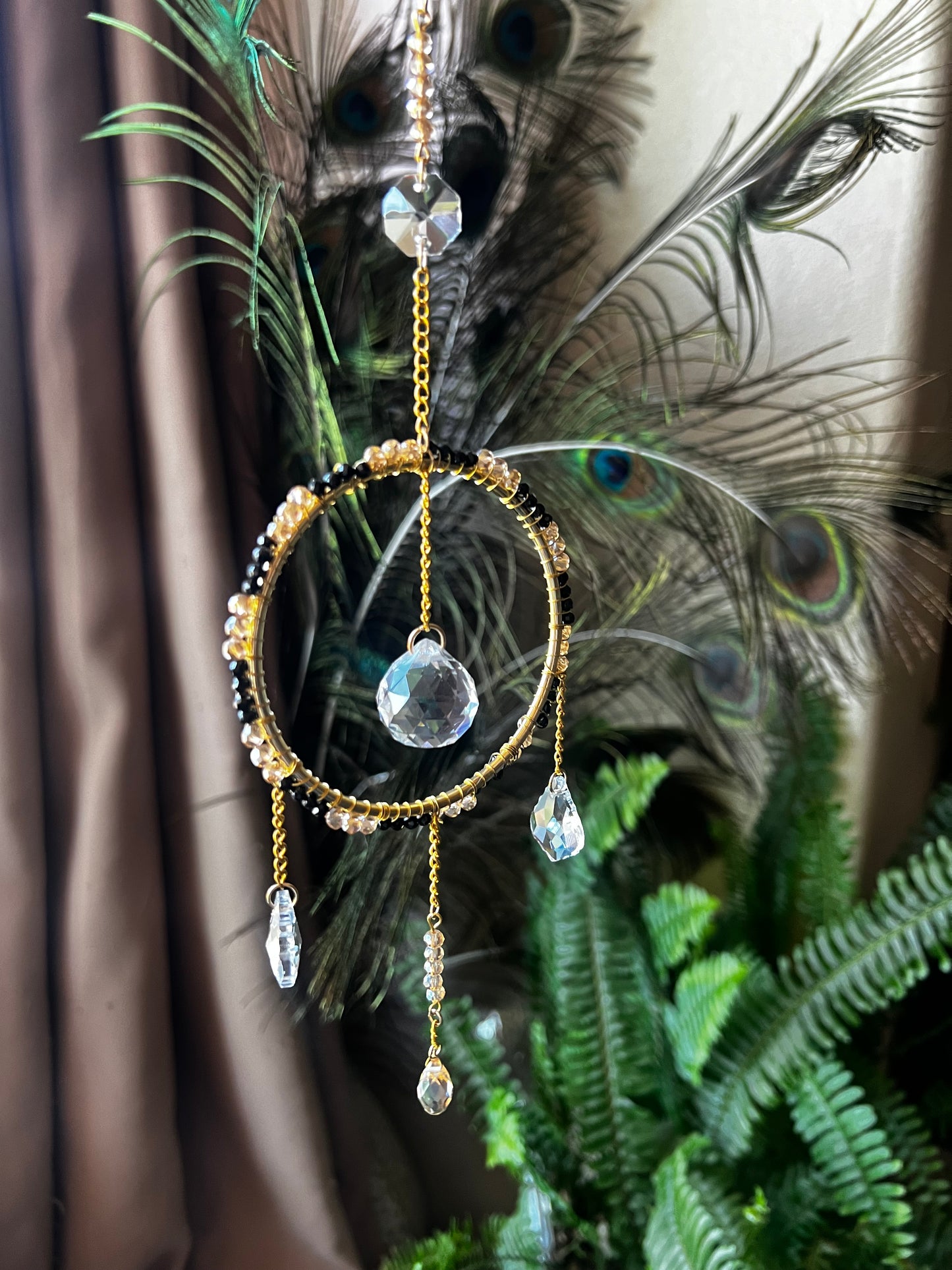 “Leo” Black Faceted Spinel beaded suncatcher