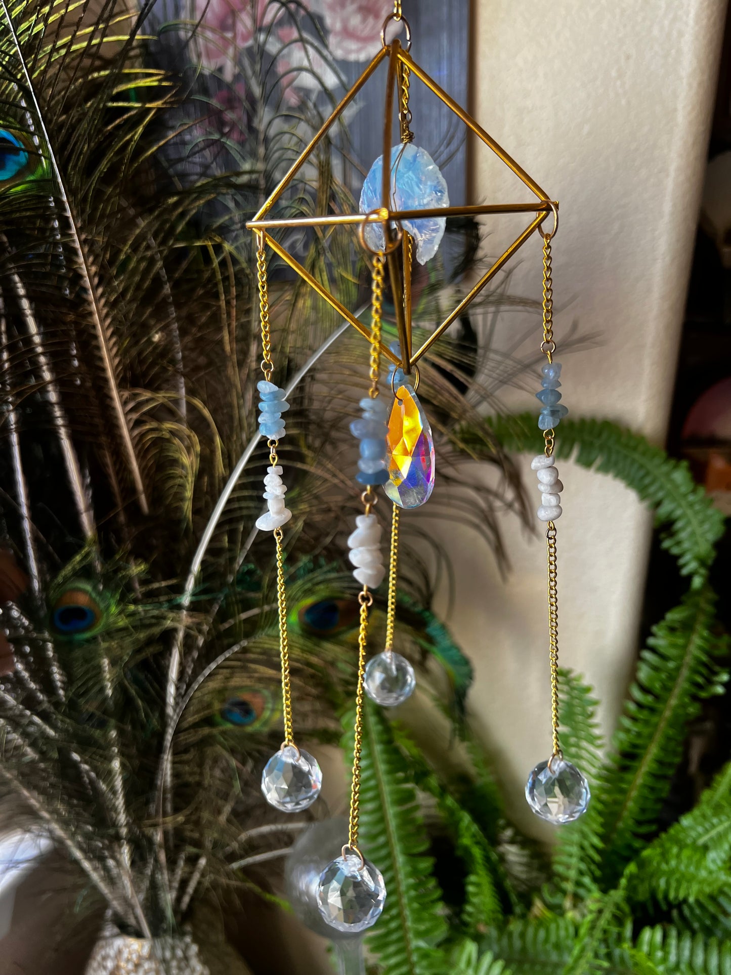 “Mae” Aquamarine Opalite Moonstone Suncatcher