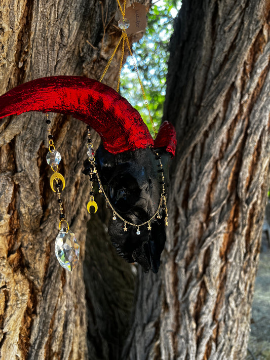 “Lucifer” Goat Skull Mixed-media Taxidermy Suncatcher Gothic Oddities Artwork