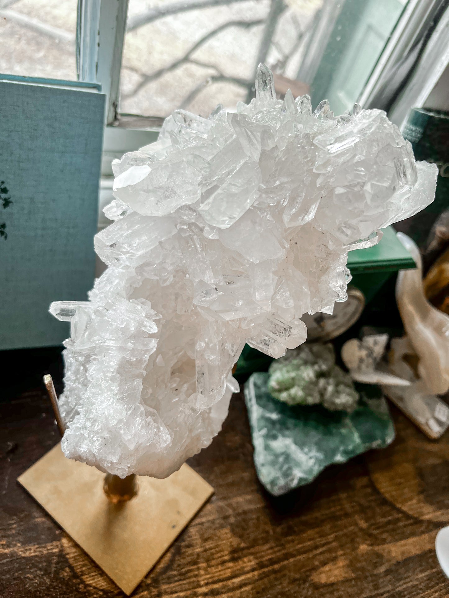 Large High Grade Brazilian Clear Quartz on Spinning Stand