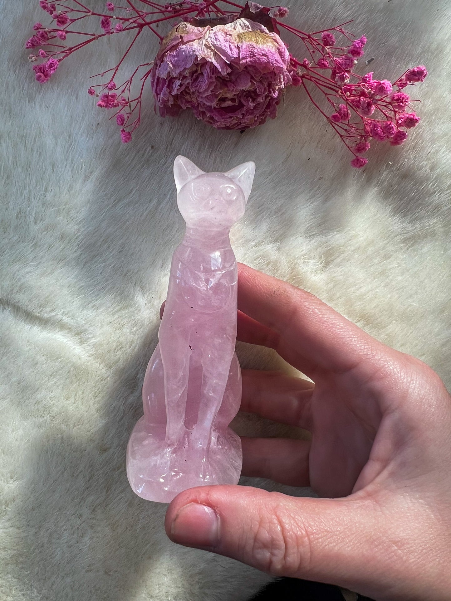 Rose Quartz Sphinx Cat Carving