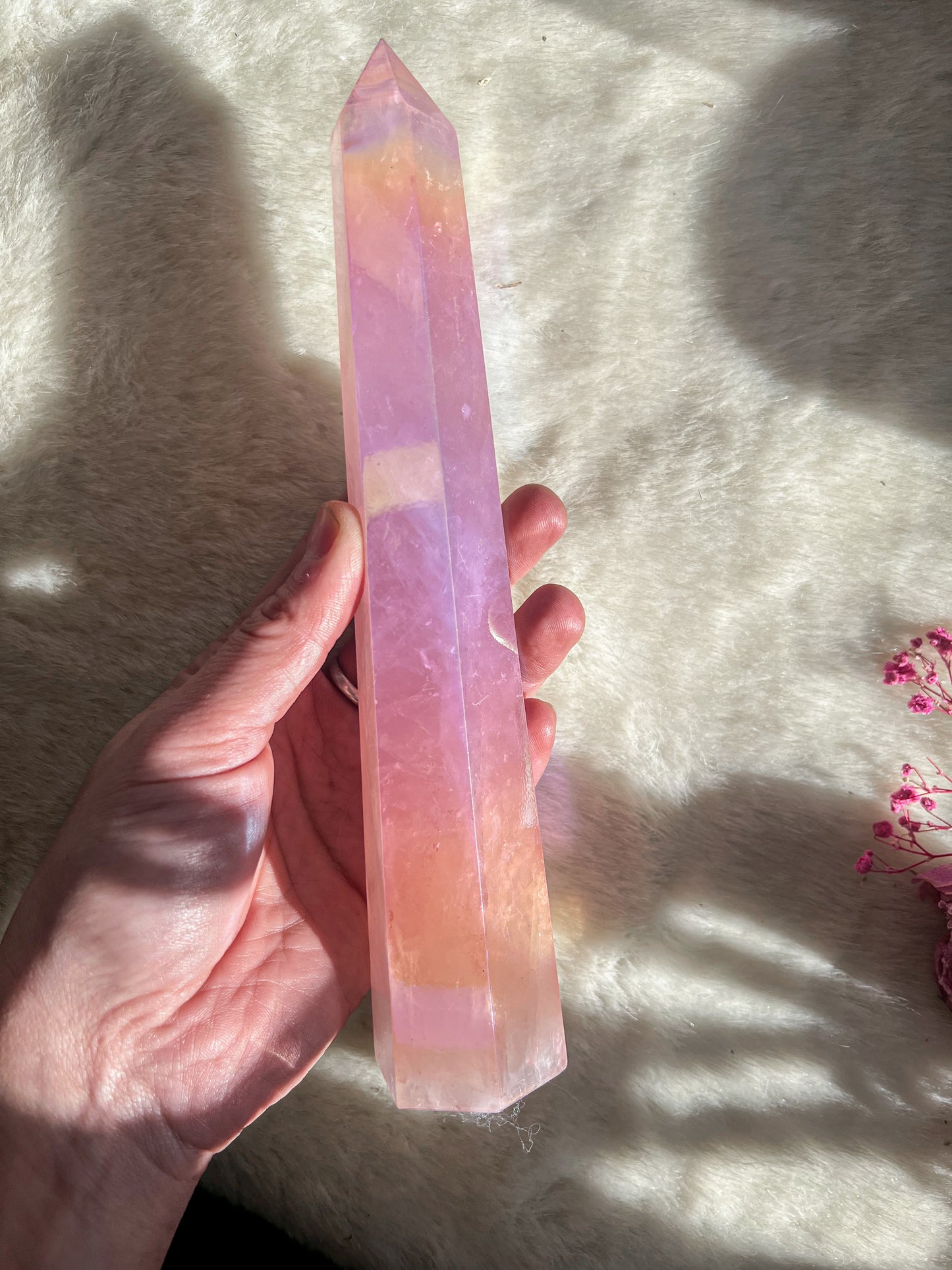 Large Angel Aura Rose Quartz Tower