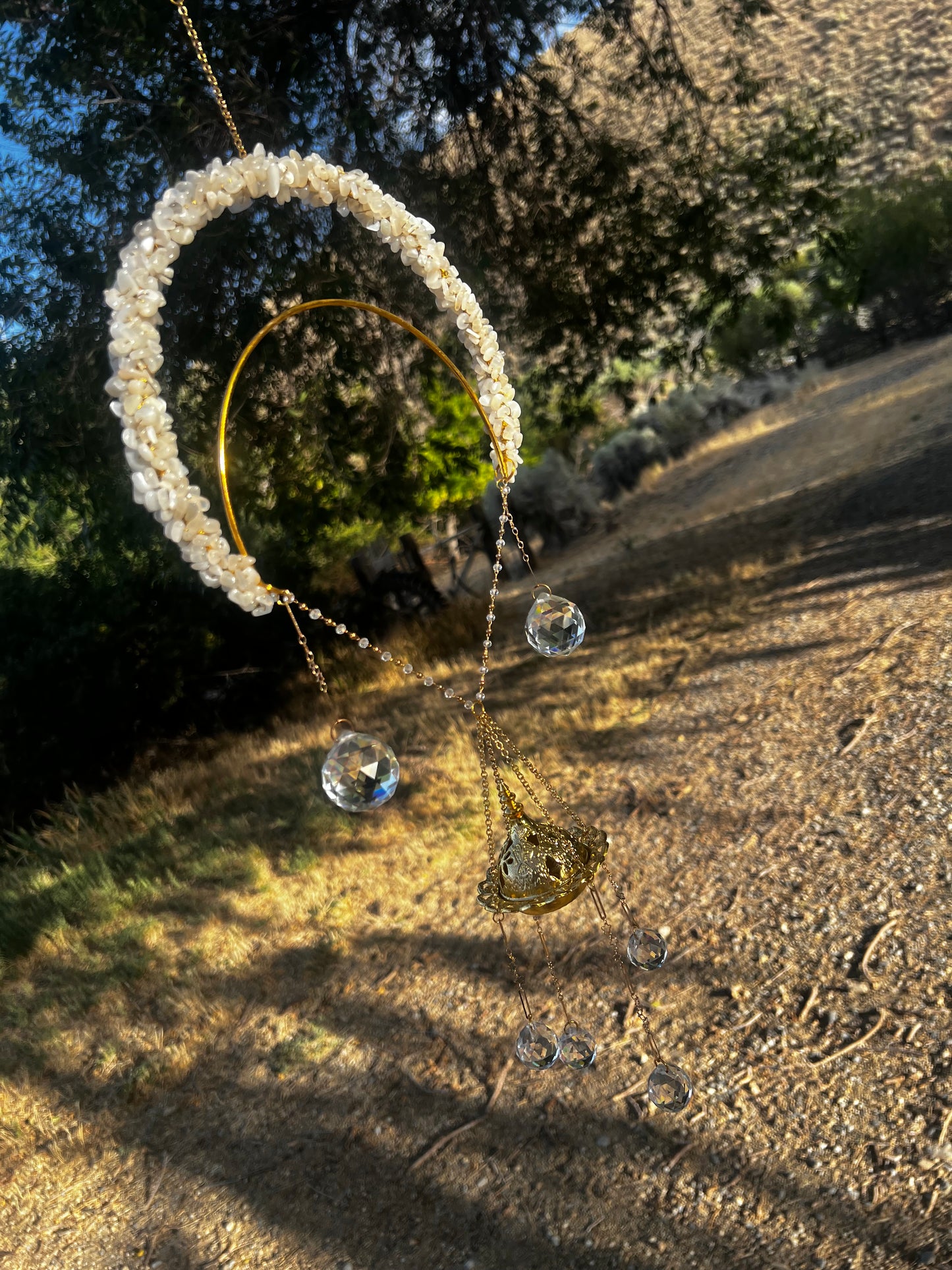 “Pearl” White Moonstone Crystal Incense Suncatcher