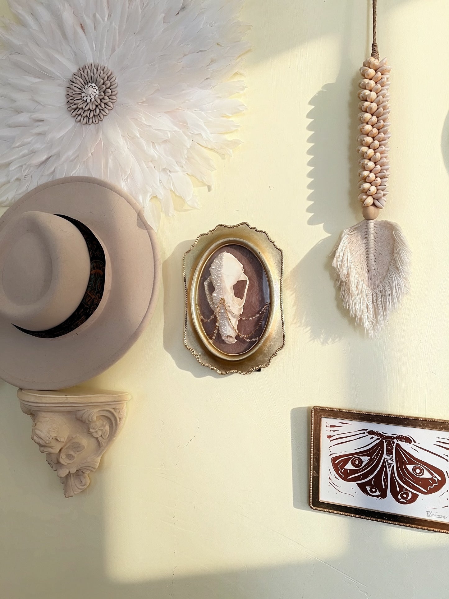 Delphine Fox Skull Faux Pearl Chained Framed Taxidermy Artwork
