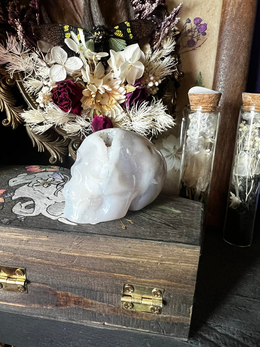 Druzy White Agate Skull