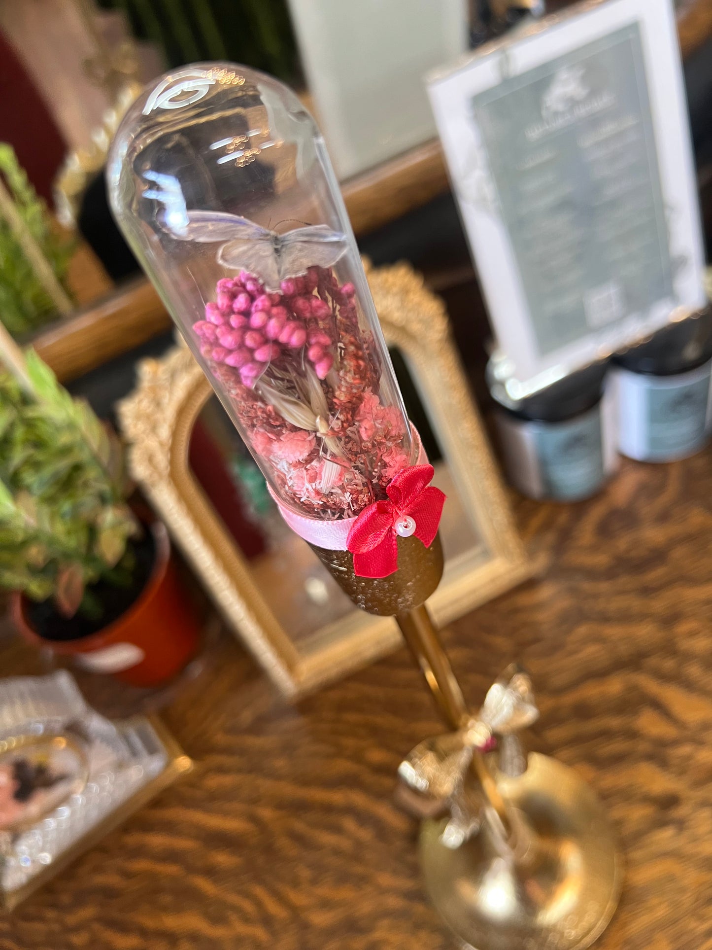 Valentina Butterfly Entomology Floral Botanical Pink Oddities Candlestick Glass Done Artwork
