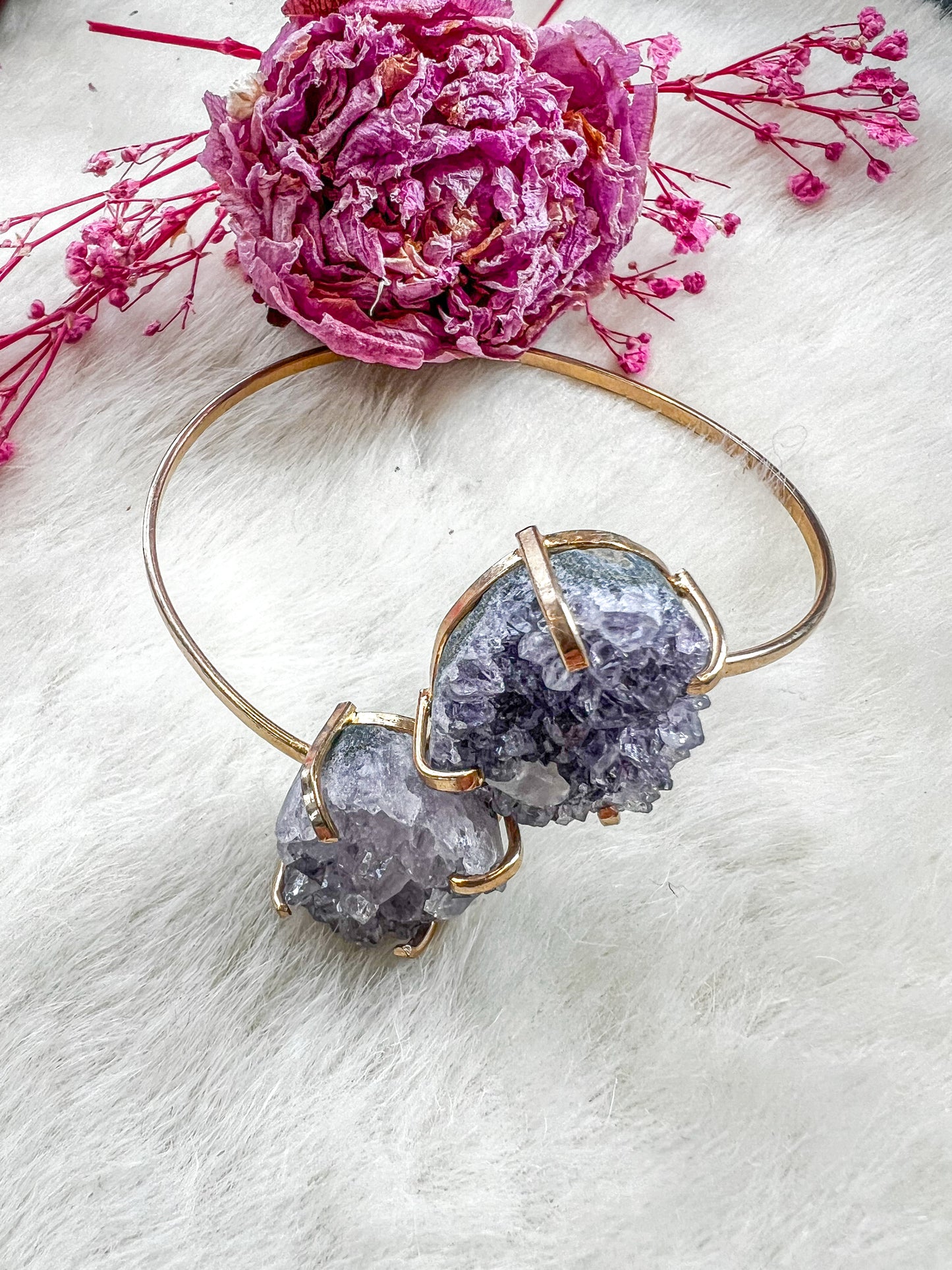 Druzy Amethyst Gold Plated Adjustable Bracelet