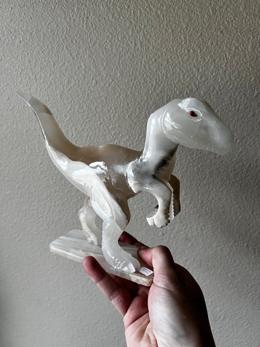 Calcite Velociraptor Dinosaur Carving