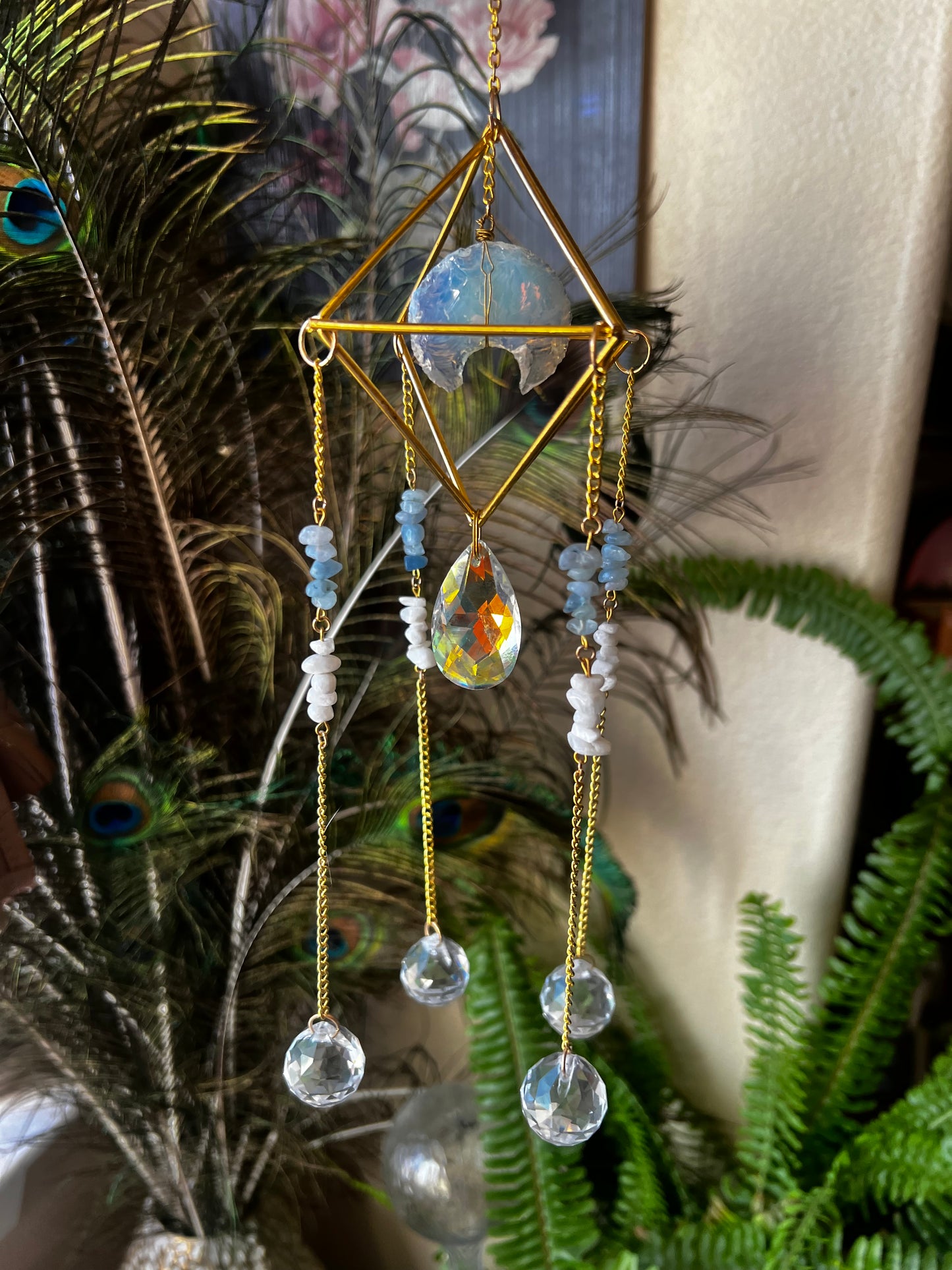 “Mae” Aquamarine Opalite Moonstone Suncatcher