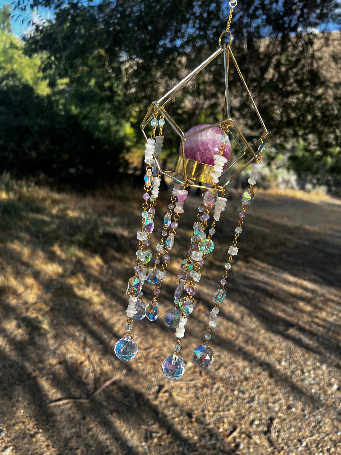 “Josie” White Moonstone Fluorite Sphere Crystal Suncatcher