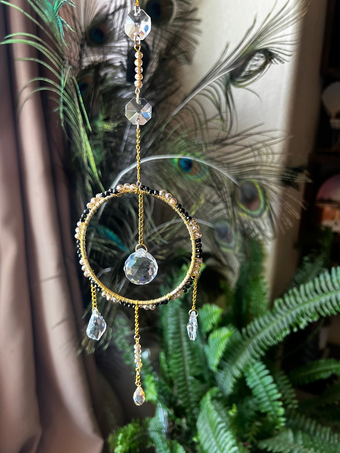 “Leo” Black Faceted Spinel beaded suncatcher