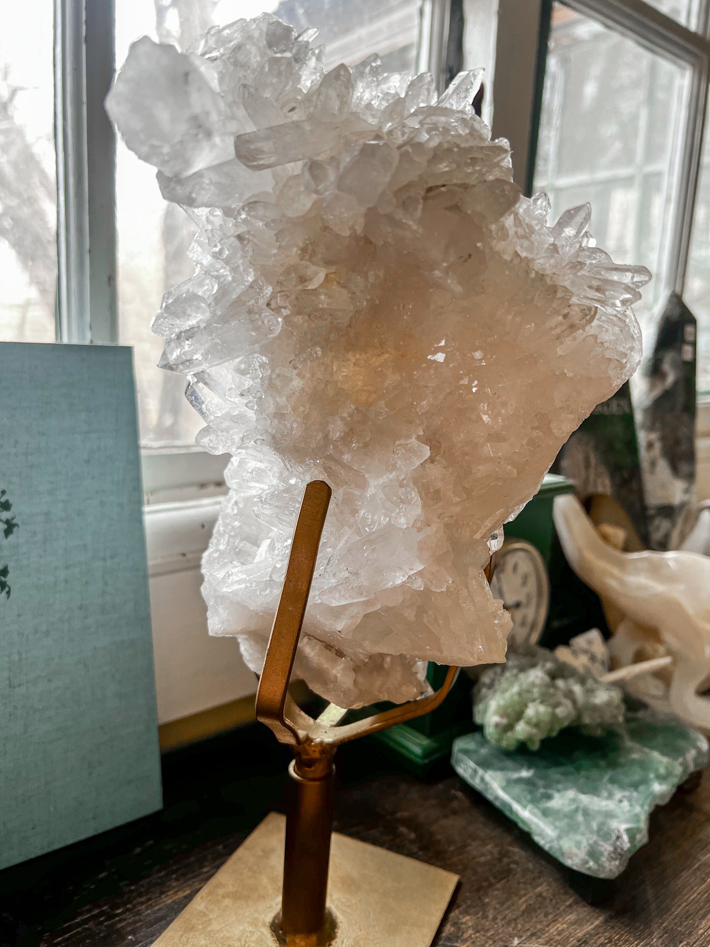 Large High Grade Brazilian Clear Quartz on Spinning Stand