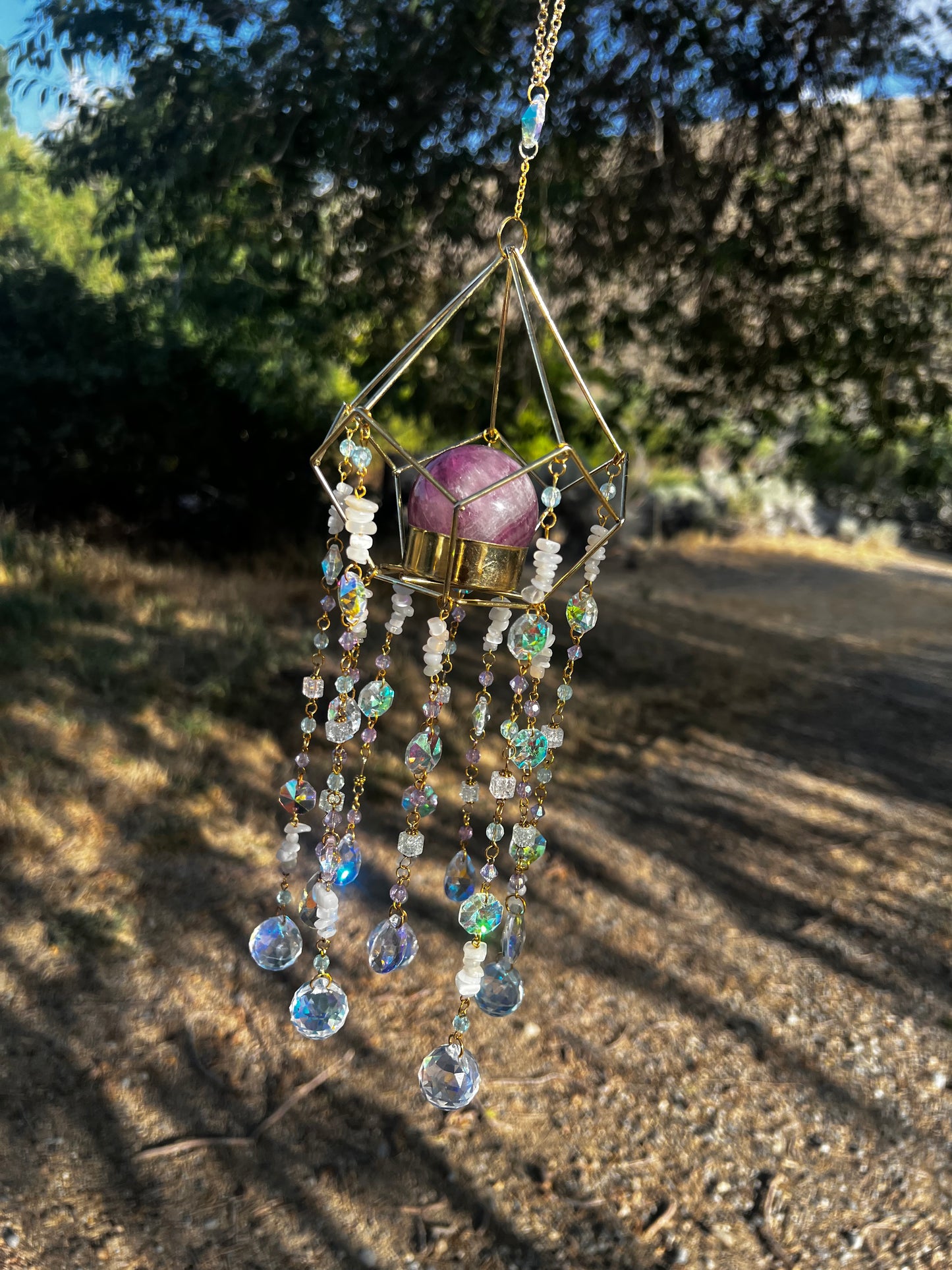 “Josie” White Moonstone Fluorite Sphere Crystal Suncatcher