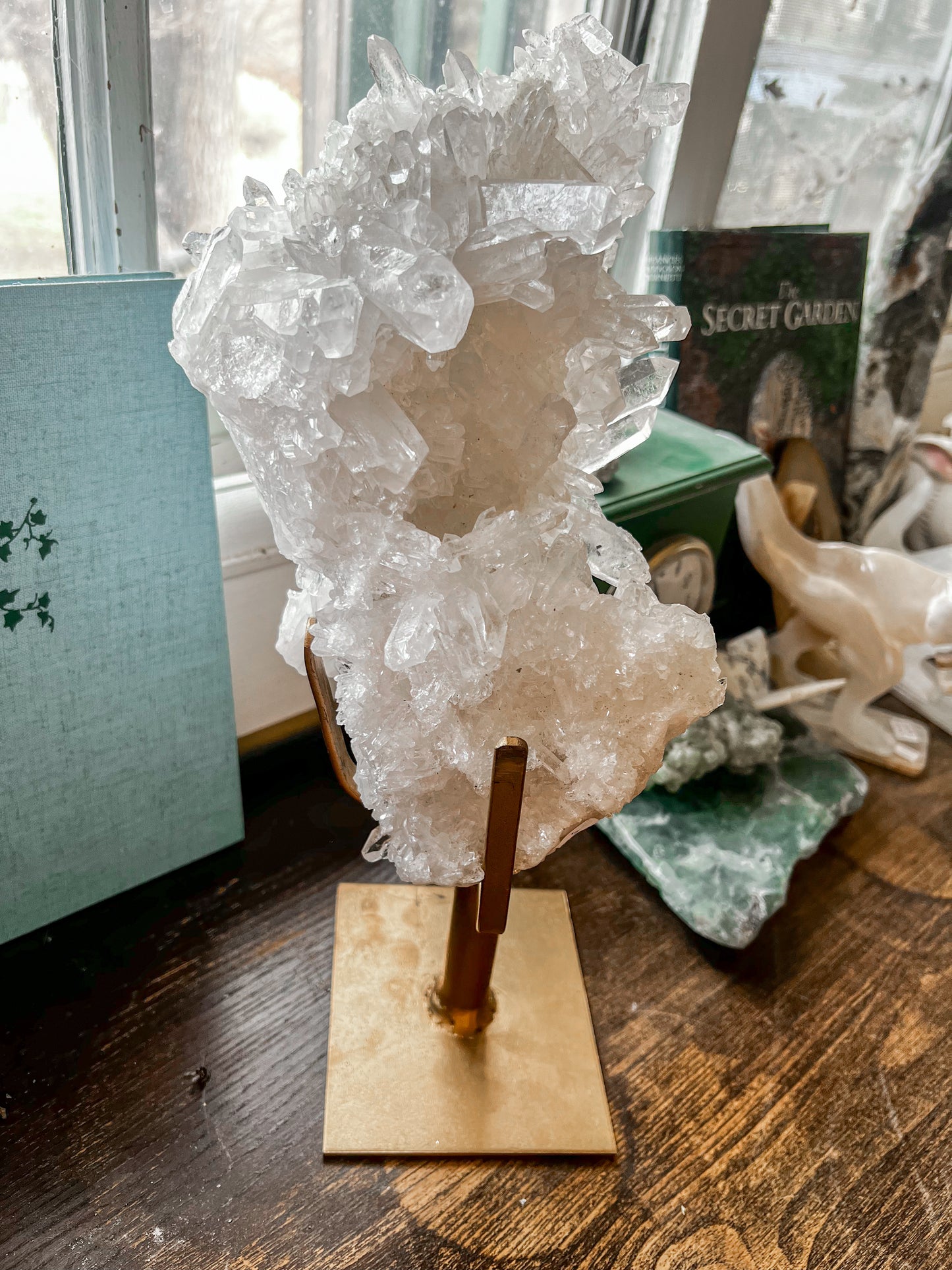 Large High Grade Brazilian Clear Quartz on Spinning Stand