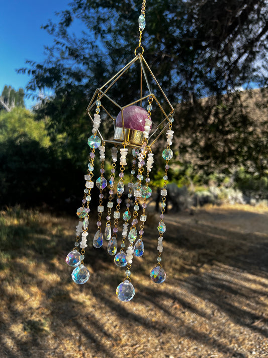 “Josie” White Moonstone Fluorite Sphere Crystal Suncatcher