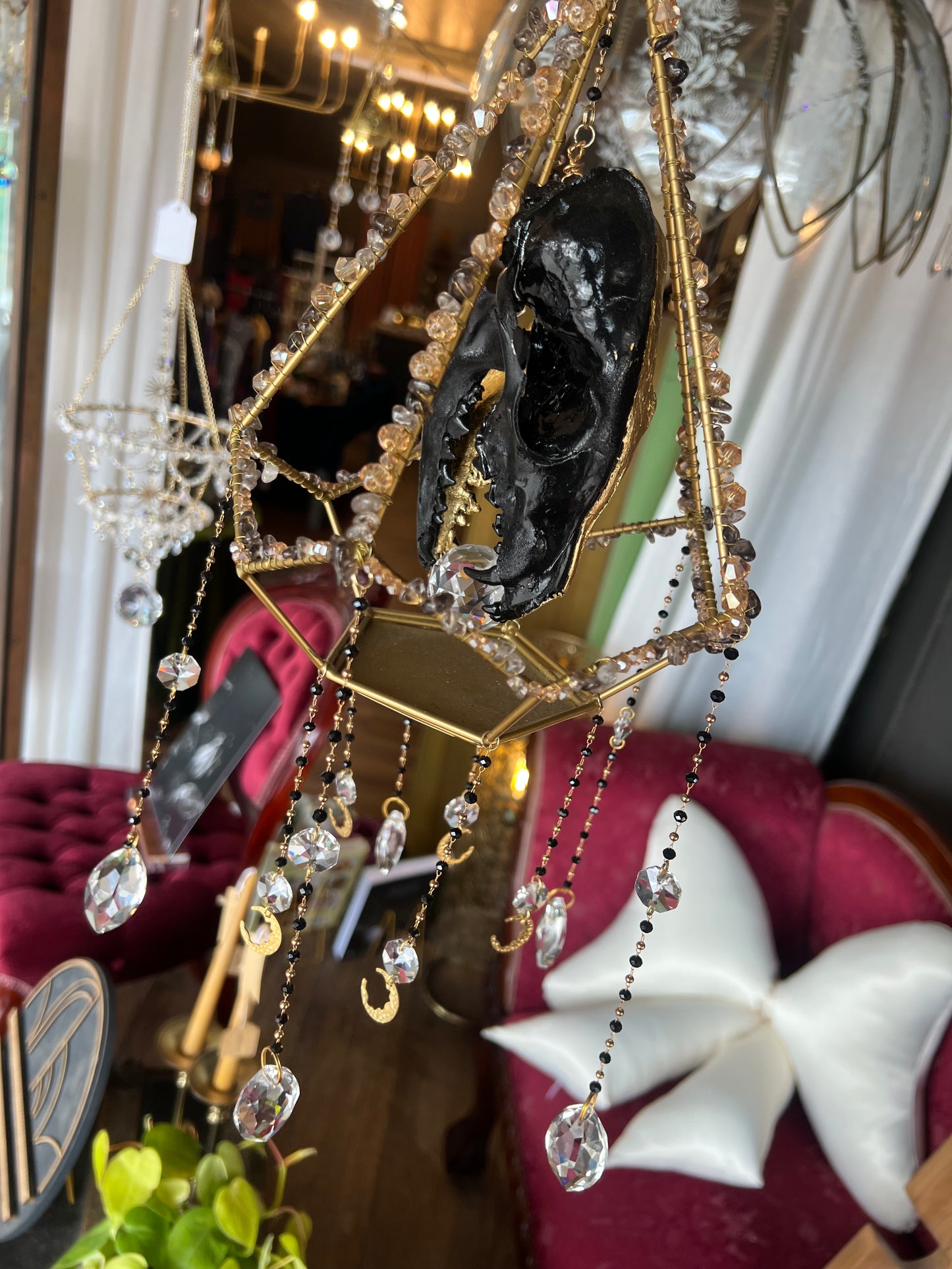 Persephone Coyote Skull Mixed Media Geometrical Taxidermy Oddities Crystal Suncatcher