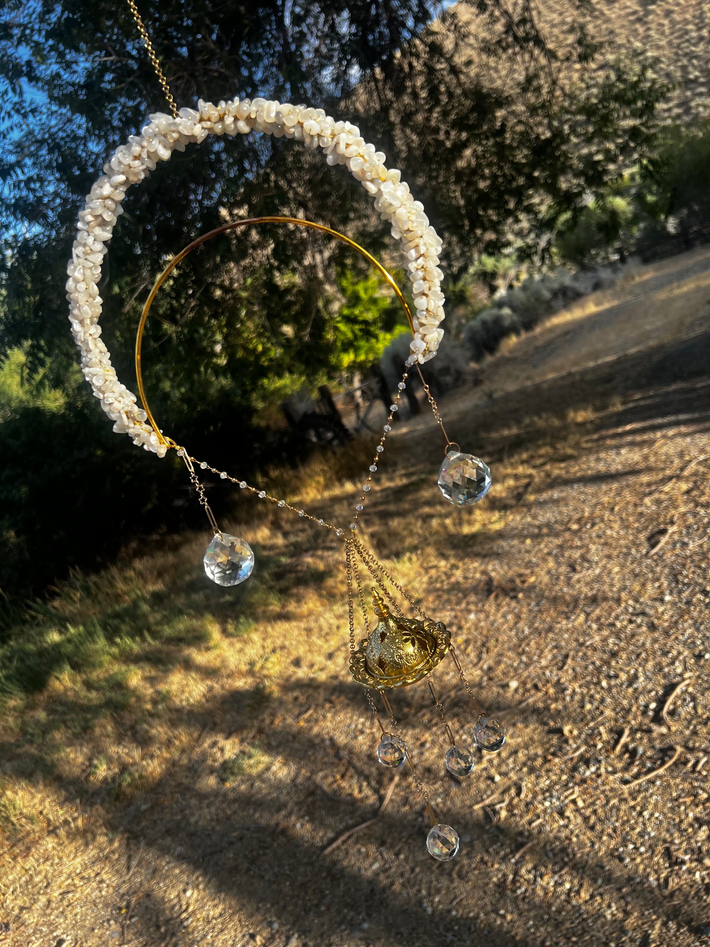 “Pearl” White Moonstone Crystal Incense Suncatcher