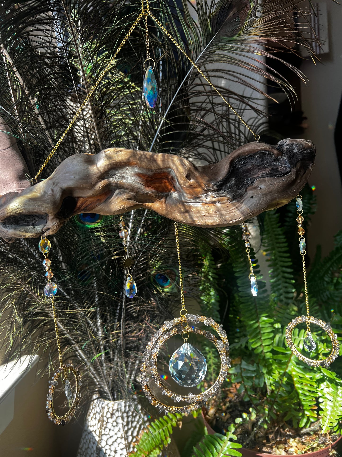 “Aria” Whimsical Smokey Quartz Suncatcher on Drift Wood