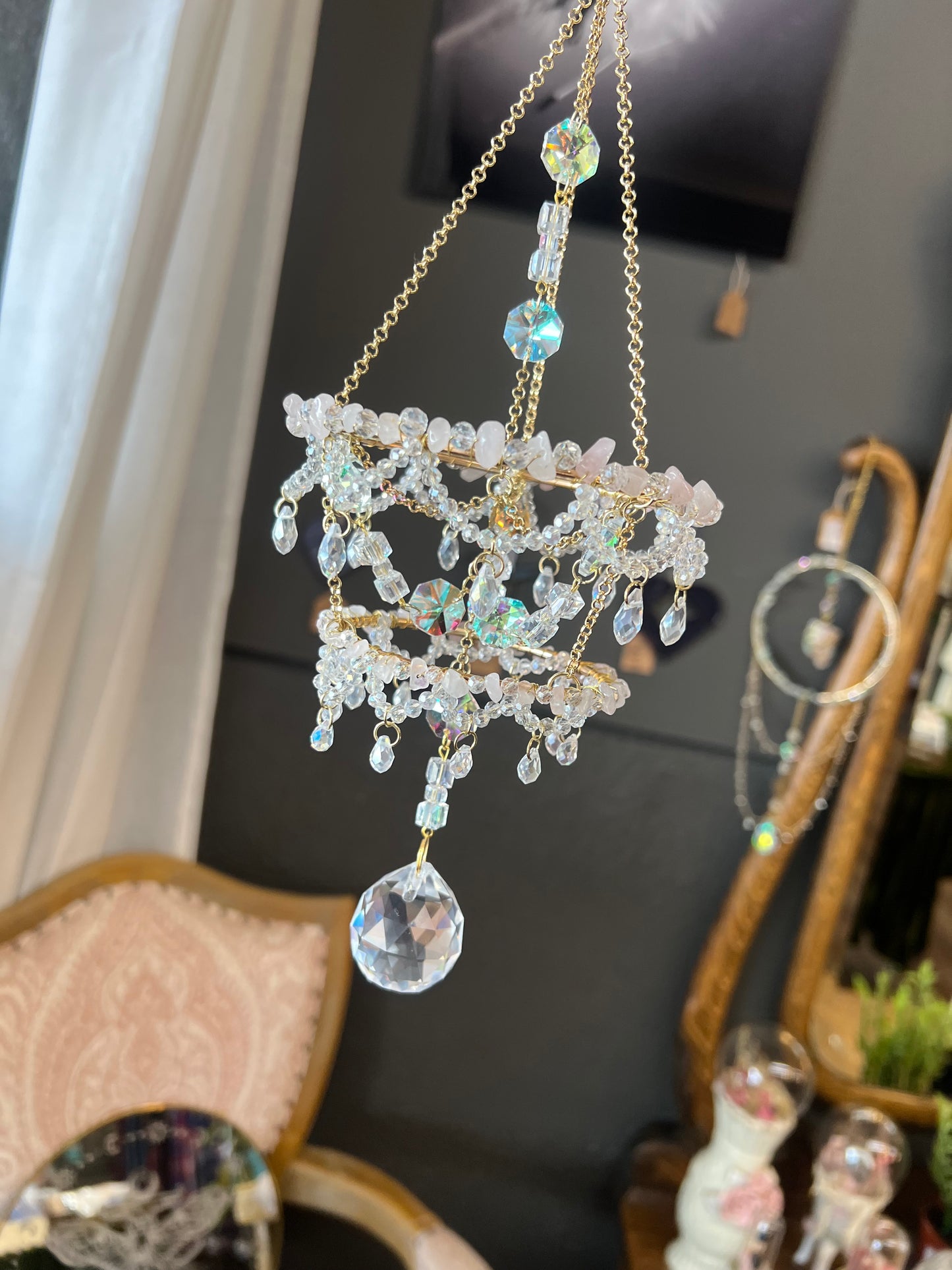 Arya Chandelier Rose Quartz Suncatcher