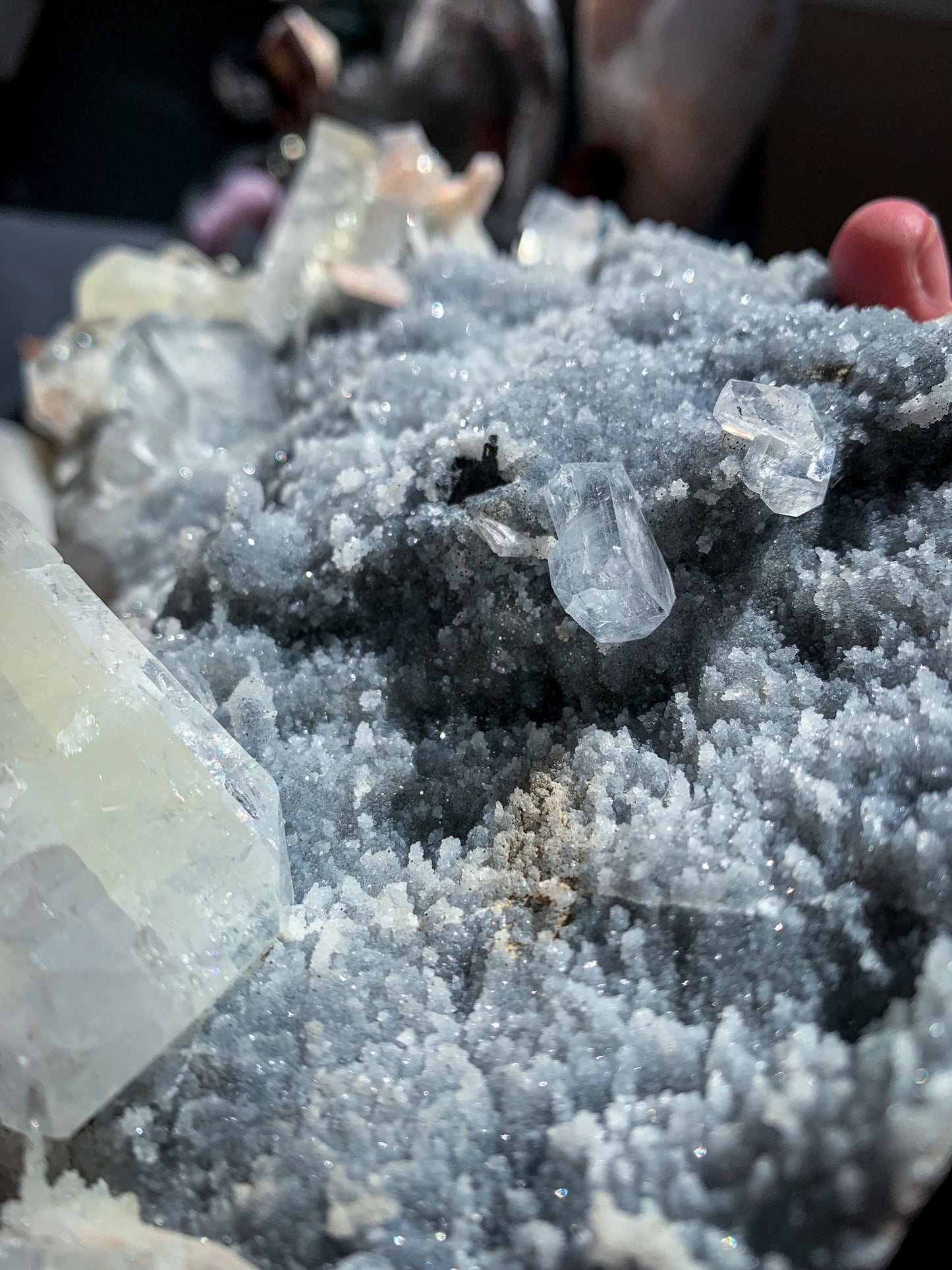 Black Chalcedony with Apophyllite & Peach Stilbite Large Cluster