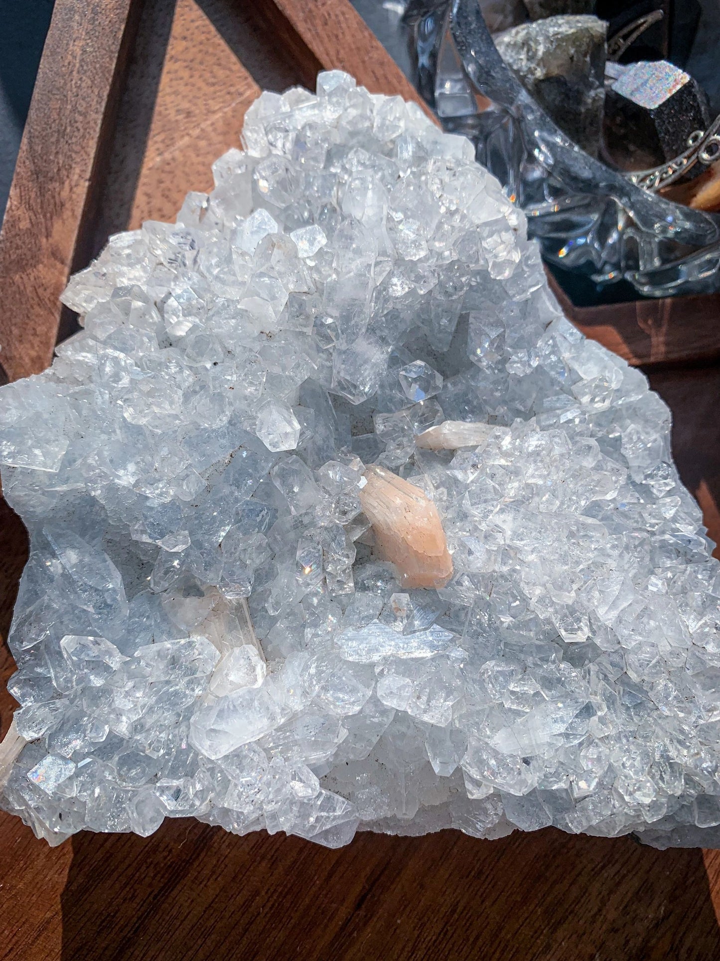 Apophyllite with Peach Stilbite Cluster #Q