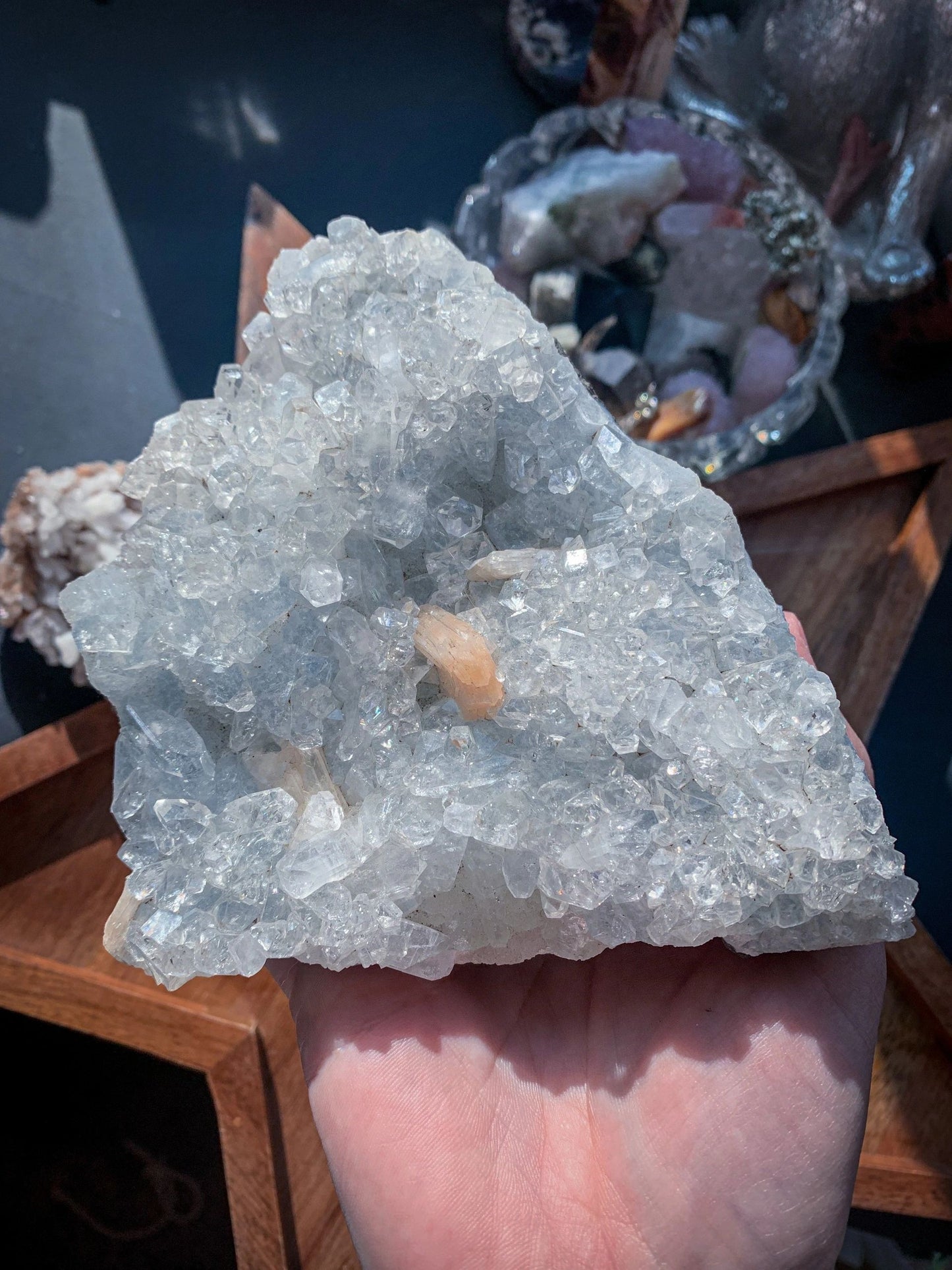 Apophyllite with Peach Stilbite Cluster #Q